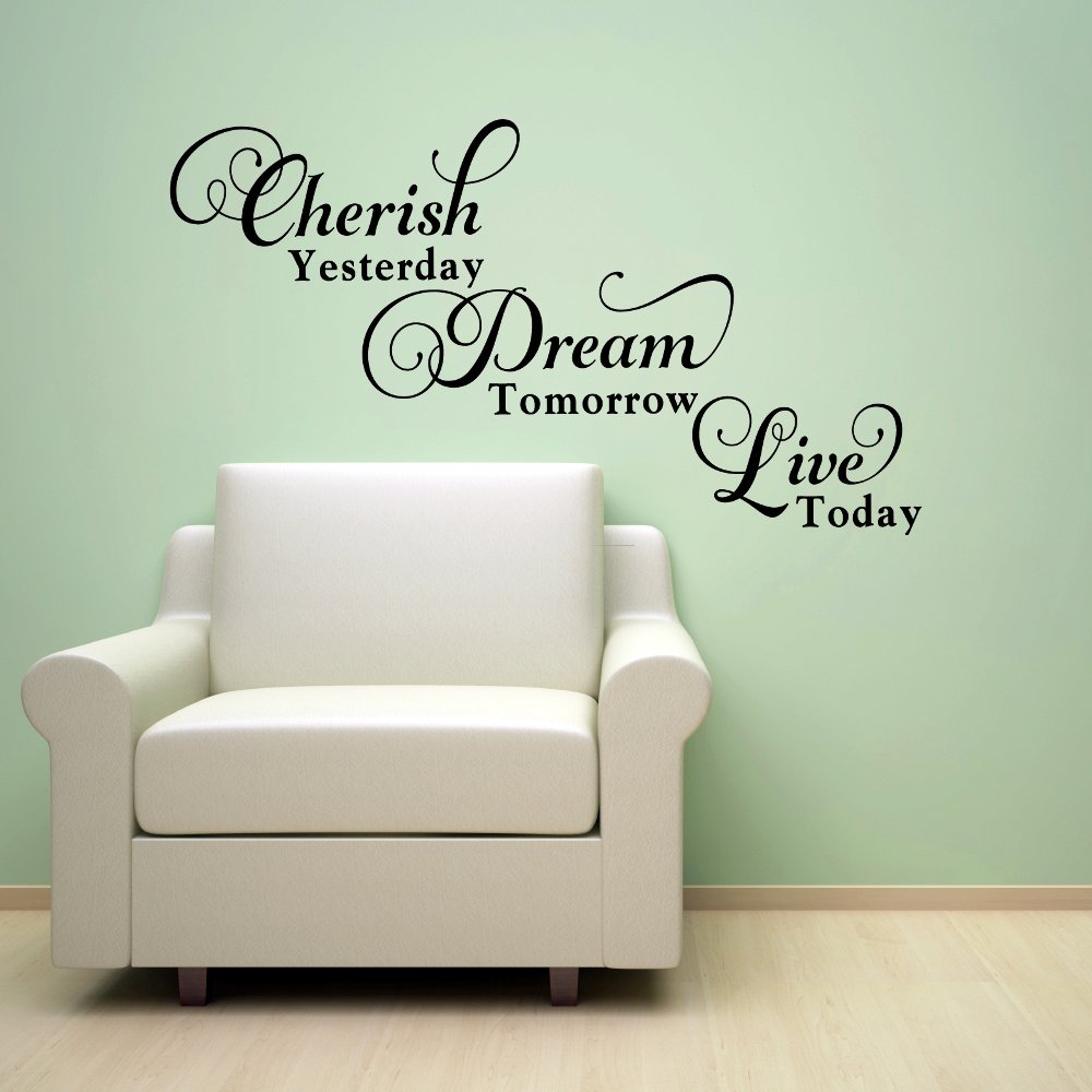 Inspirational Vinyl Wall Decal Sticker - 'Cherish Yesterday, Dream Tomorrow, Live Today' Quote Art for Home & Office Decor | Perfect for Bedroom, Living Room & Workspace Motivation