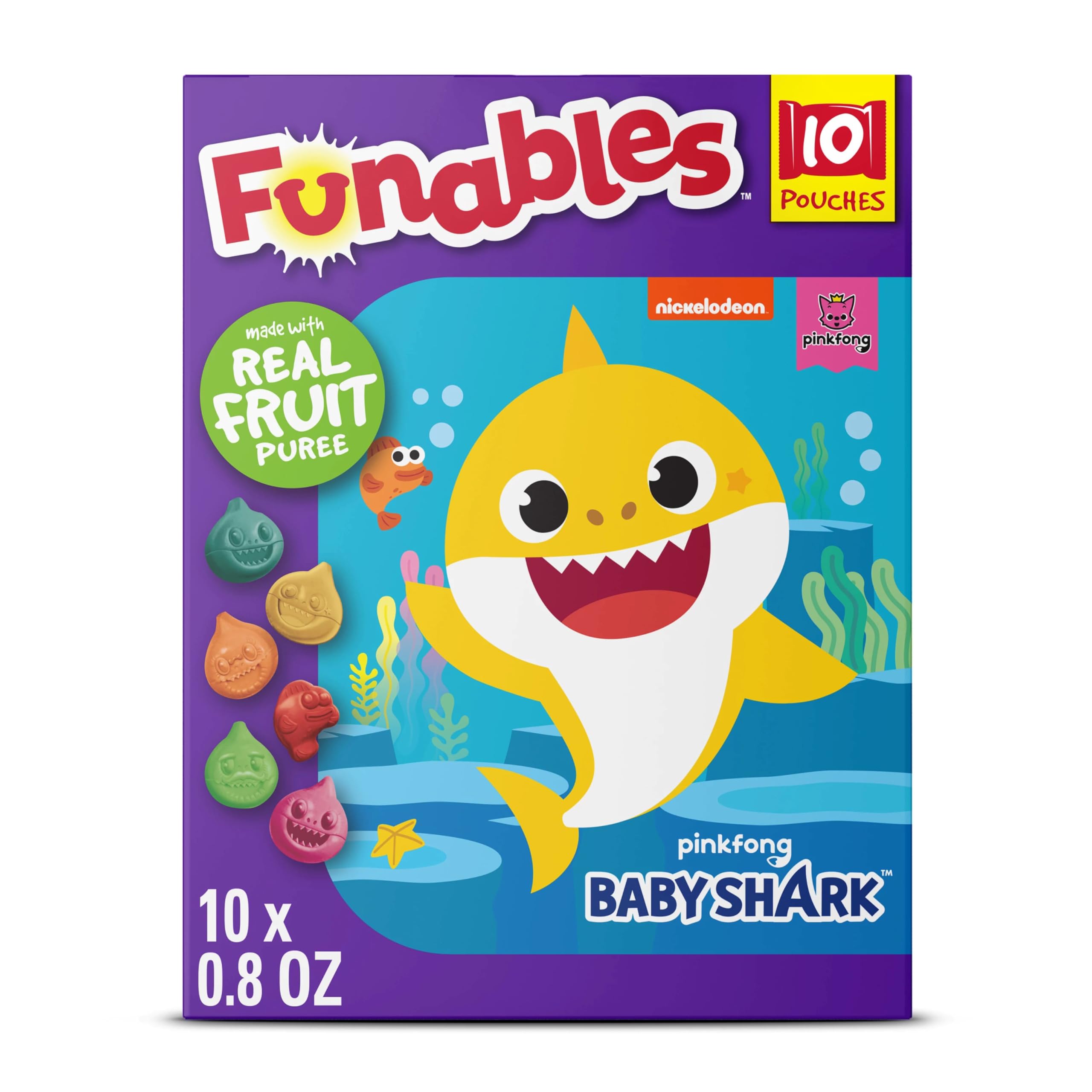 **Funables Baby Shark Assorted Fruit Flavored Snacks - 0.8 oz (10 Count) - Healthy Kids Snacks for Lunchboxes, School, and On-the-Go**