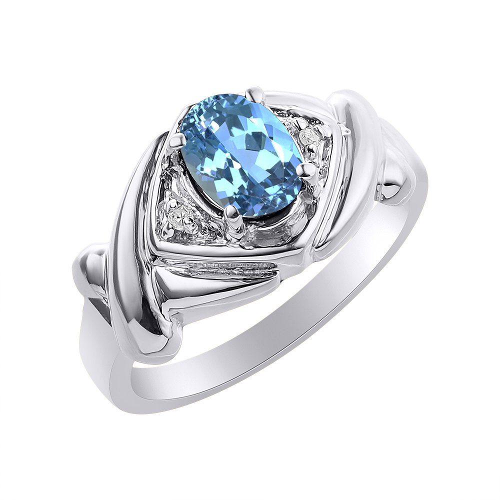 Sterling Silver Diamond & Blue Topaz Ring Set - XO Hugs & Kisses Birthstone Jewelry for Women | Anniversary Gift, Valentine's Day Present, Bridal Party Accessory