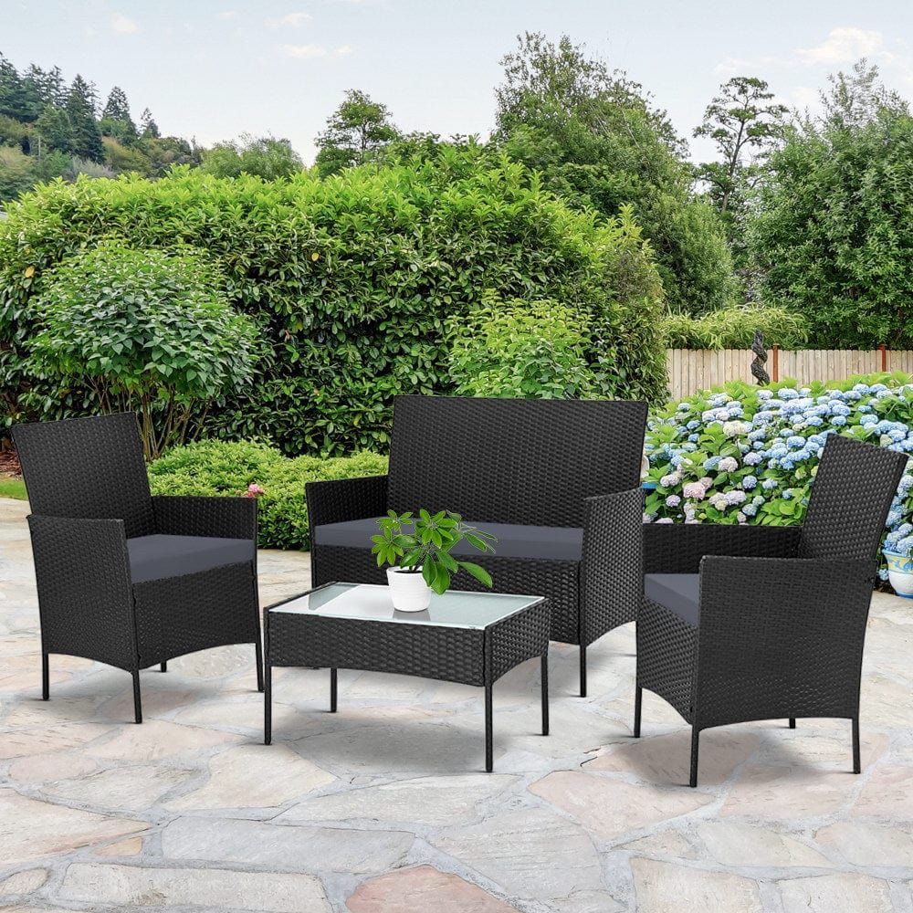 Gardeon 4-Piece Outdoor Patio Furniture Set - All-Weather Wicker Lounge & Dining Chairs with Table - Perfect for Backyard, Garden, Poolside Relaxation and Entertaining