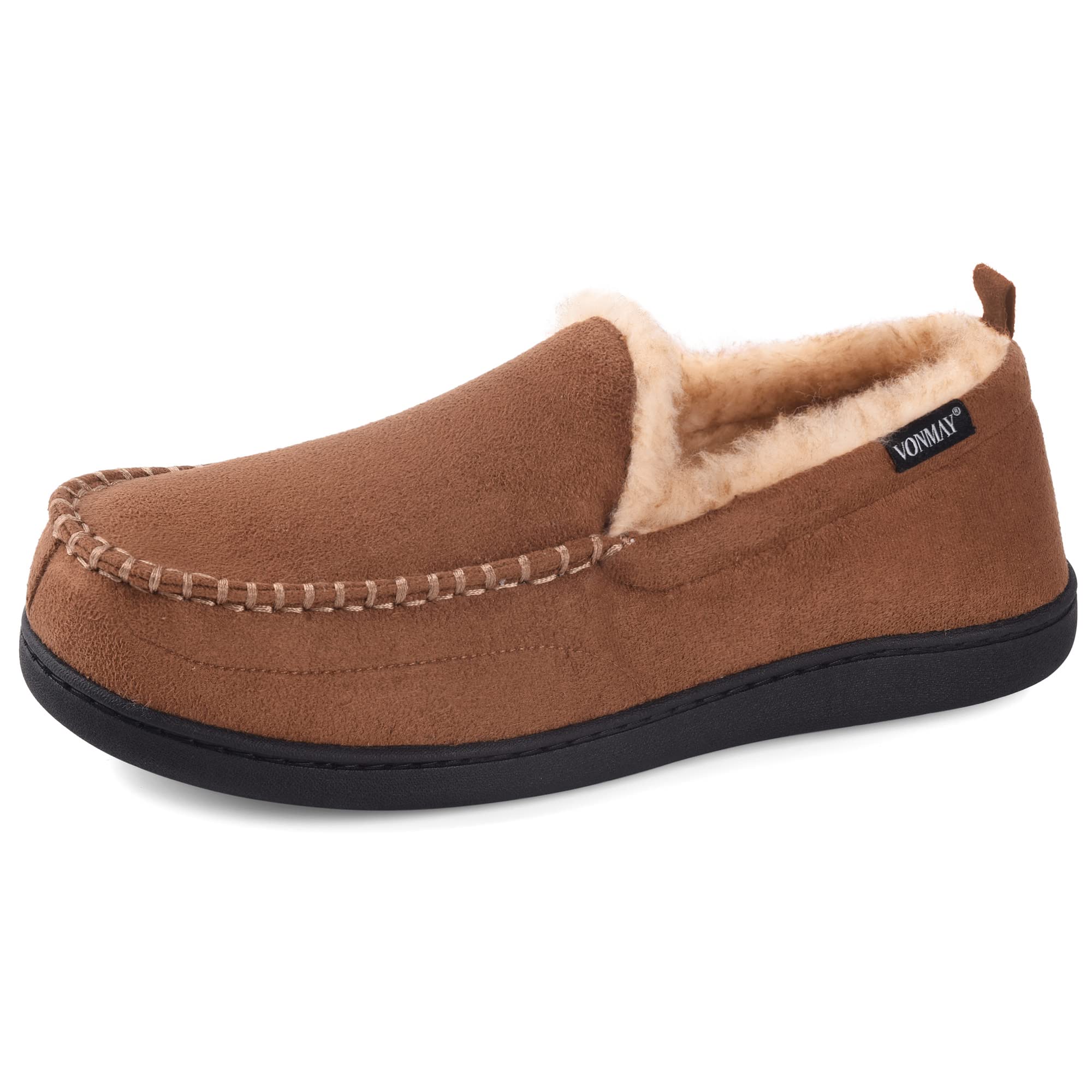 Men's Fuzzy Moccasin Slippers - Warm Fluffy Fur House Shoes with Memory Foam for Indoor & Outdoor Use - Perfect for Winter Comfort at Home, Office, or Travel