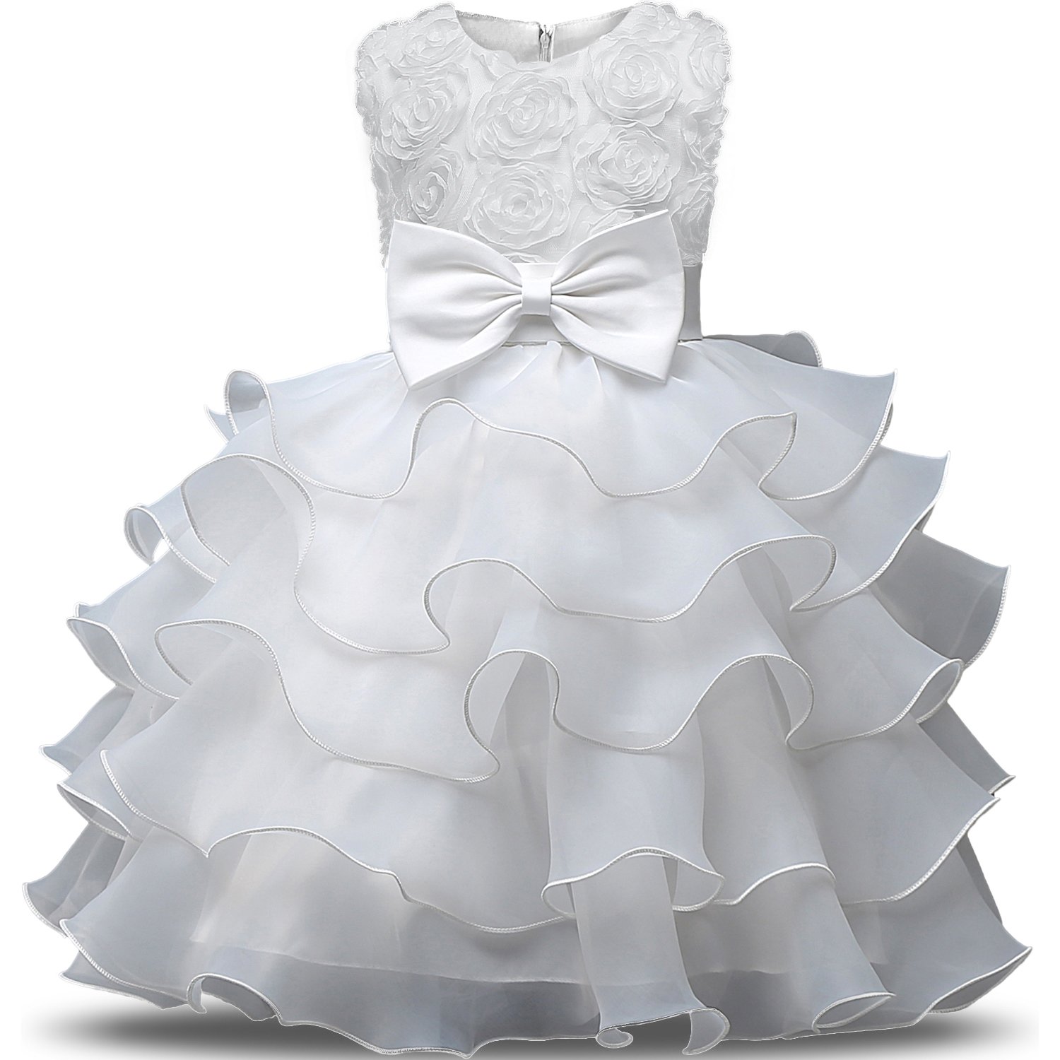 NNJXD Girls' Ruffled Lace Party Dress - Elegant Flower Girl Dress for Weddings, Birthday Parties & Special Occasions