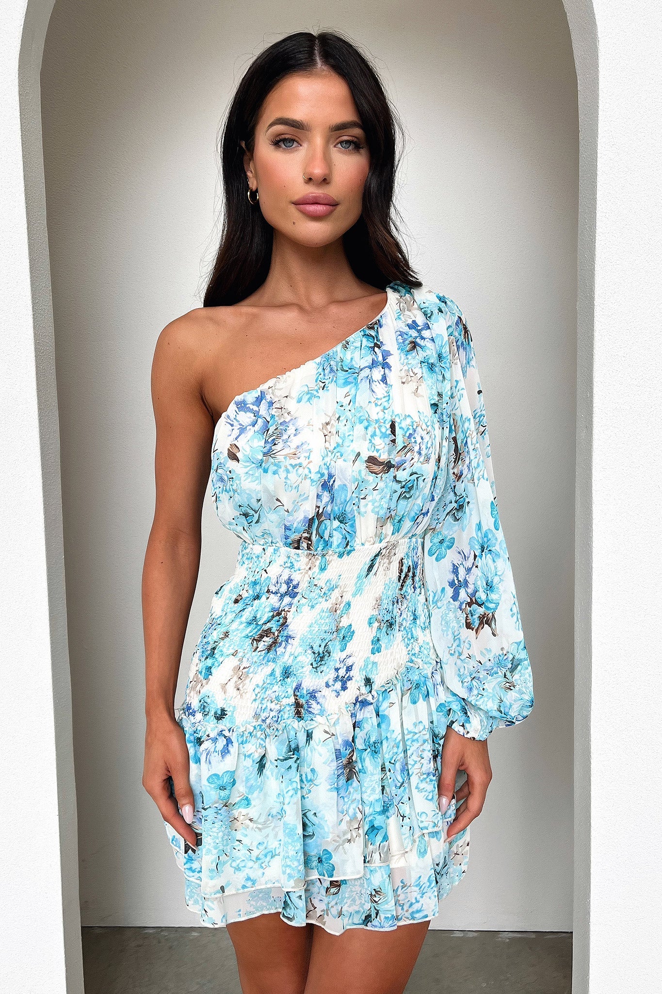 Katina Mini Dress - Dark Blue Floral Print Summer Dress for Women | Casual & Party Wear | Perfect for Beach, Vacation, and Date Nights