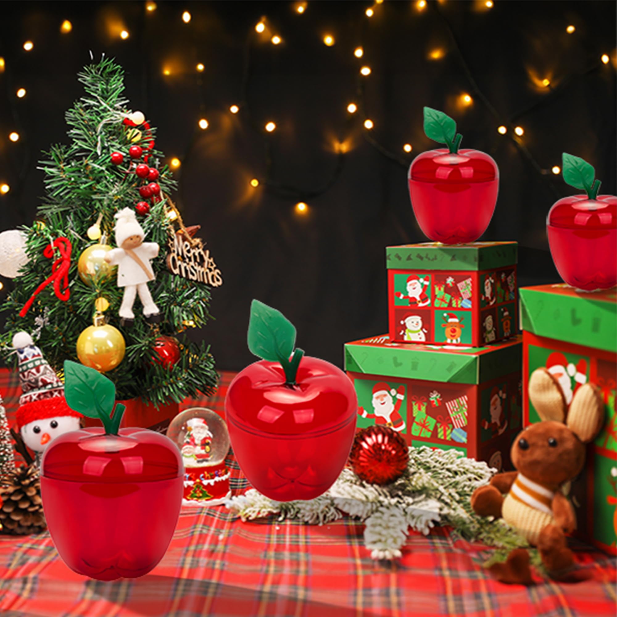 Large Red Apple-Shaped Candy Jar - 4 Pack | HANZE Apple Container for Candy Storage, Teacher Appreciation Gifts, Classroom Decor, Christmas Ornaments & Party Supplies | Perfect for Back to School, Holiday Decorating & Sweet Treat Displays