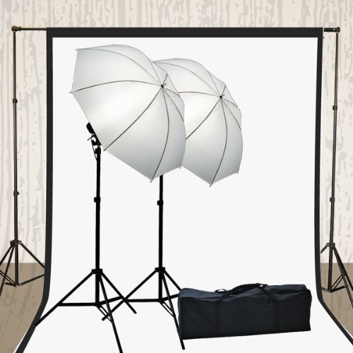ePhoto H4051 Photography Lighting Kit with Muslin Backdrop, Stand, 2 Umbrella Lights & 2 Muslin Backgrounds - Perfect for Studio, Portrait, and Product Photography
