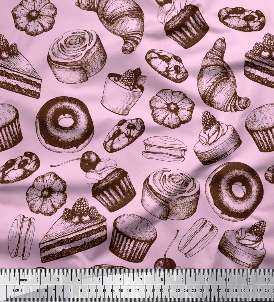 Soimoi 100% Cotton Poplin Fabric by The Yard - 56 Inch Wide Pink Cupcake Donut Cookies Food Print Fabric for Sewing, Quilting & DIY Crafts - Whimsical Printed Cotton Material for Dresses, Curtains & Home Decor Projects