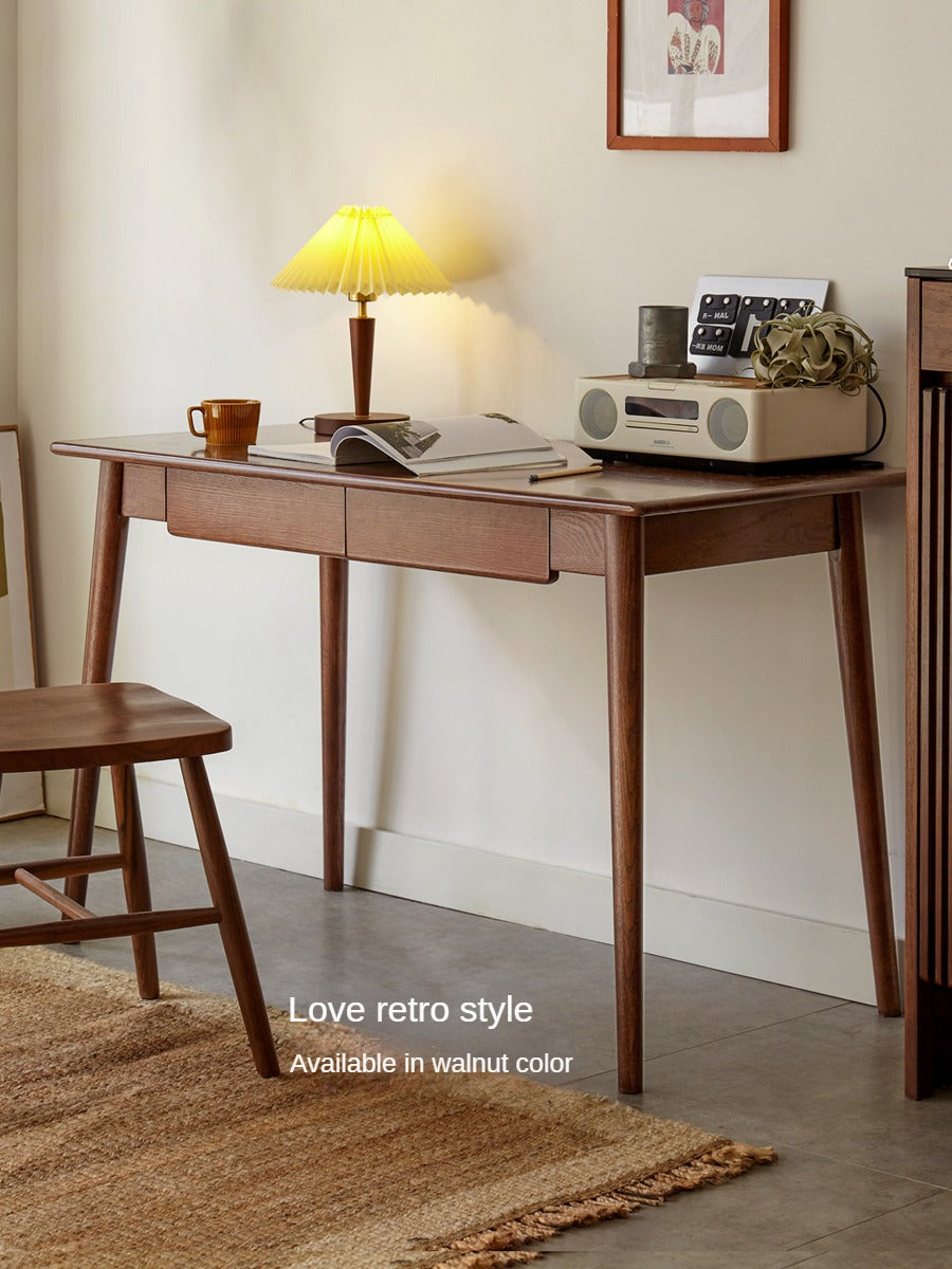 Solid Oak Wood Office Desk with Spindle-Shaped Slanted Legs - Modern Home Office Furniture for Work & Study