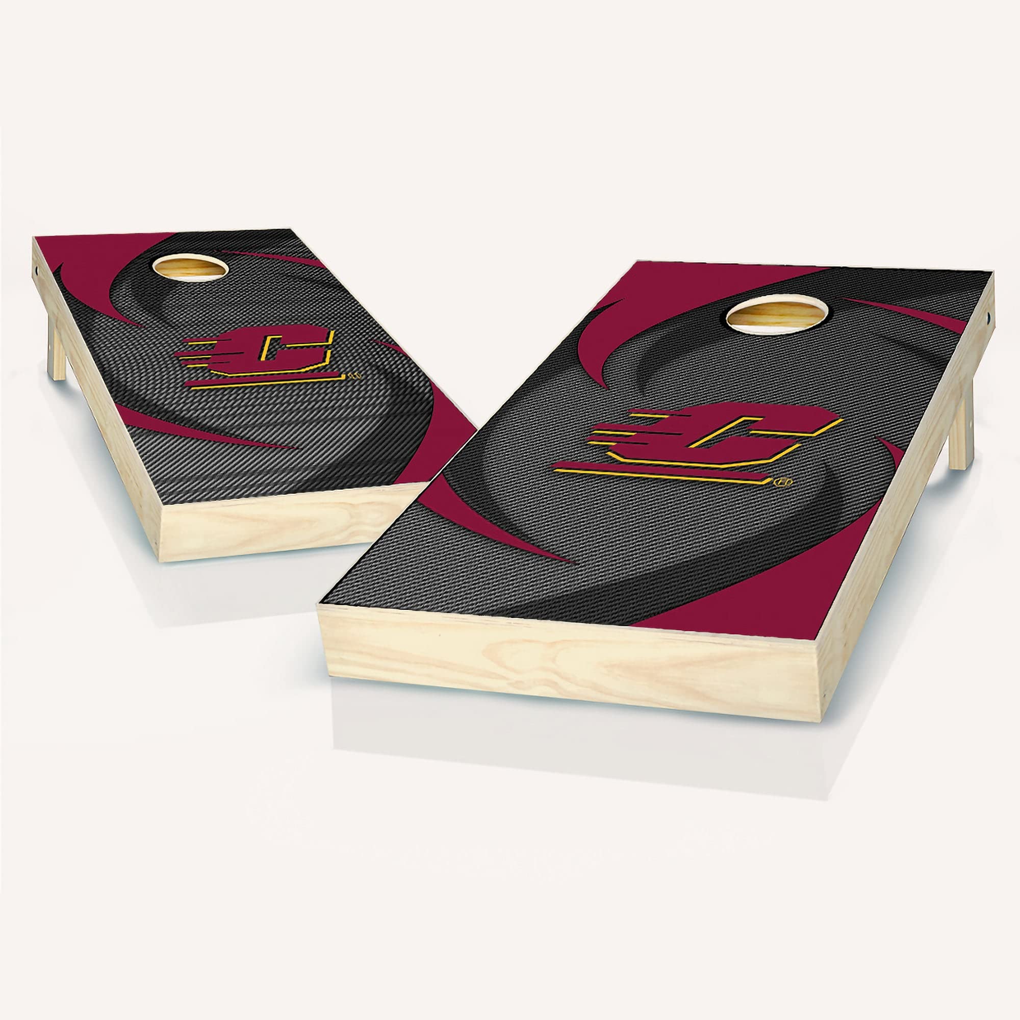 Premium Central Michigan Swoosh Cornhole Game Set - 2 Regulation Wooden Boards & 8 All-Weather Bean Bags - Perfect for Tailgates, Backyard BBQs, and College Game Day Parties