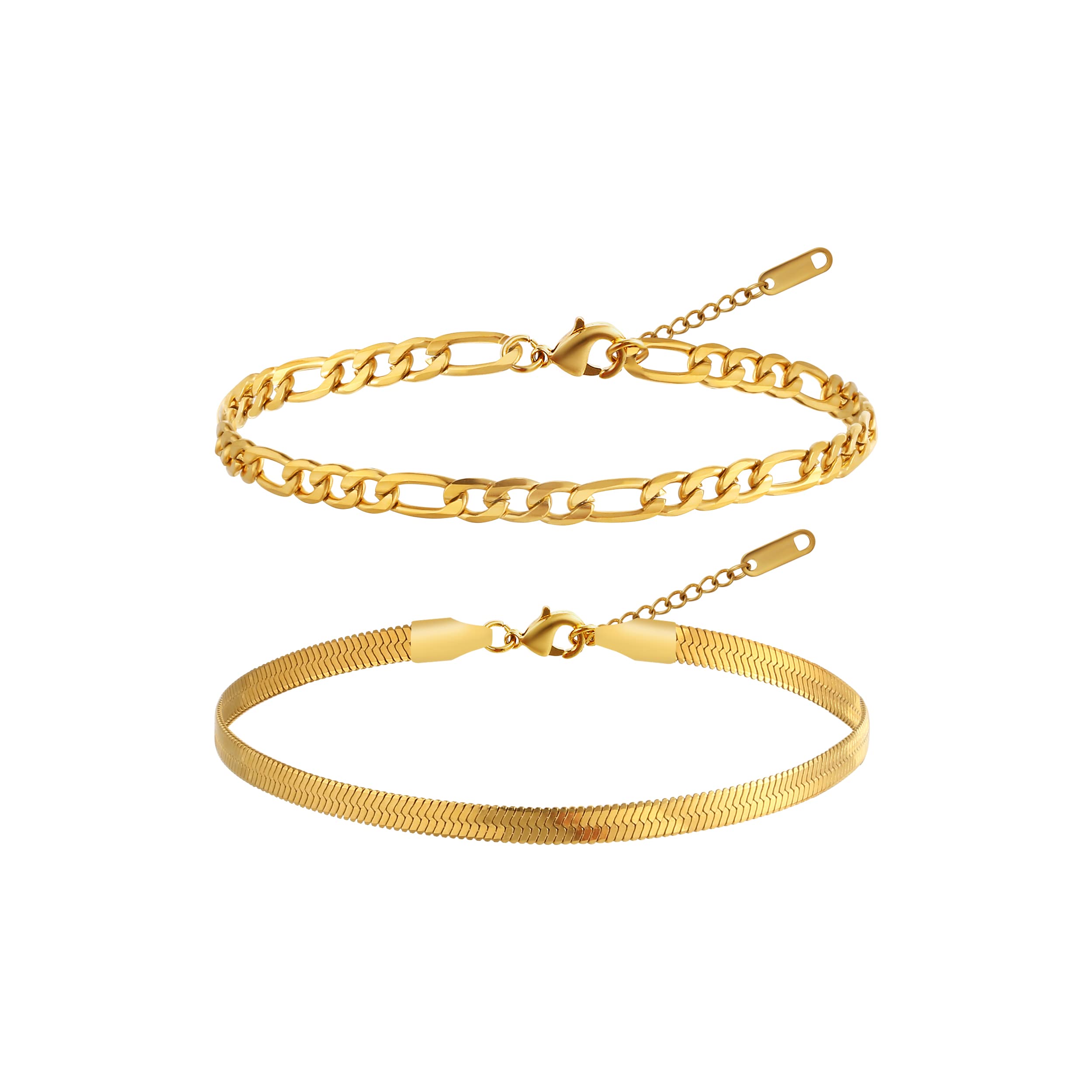 Elegant 18K Gold Plated Beaded Bracelet Set for Women - Dainty Herringbone, Fishbone & Paperclip Chain Bracelets | Stackable Trendy Jewelry for Girls | Perfect for Everyday Wear, Parties & Gifts