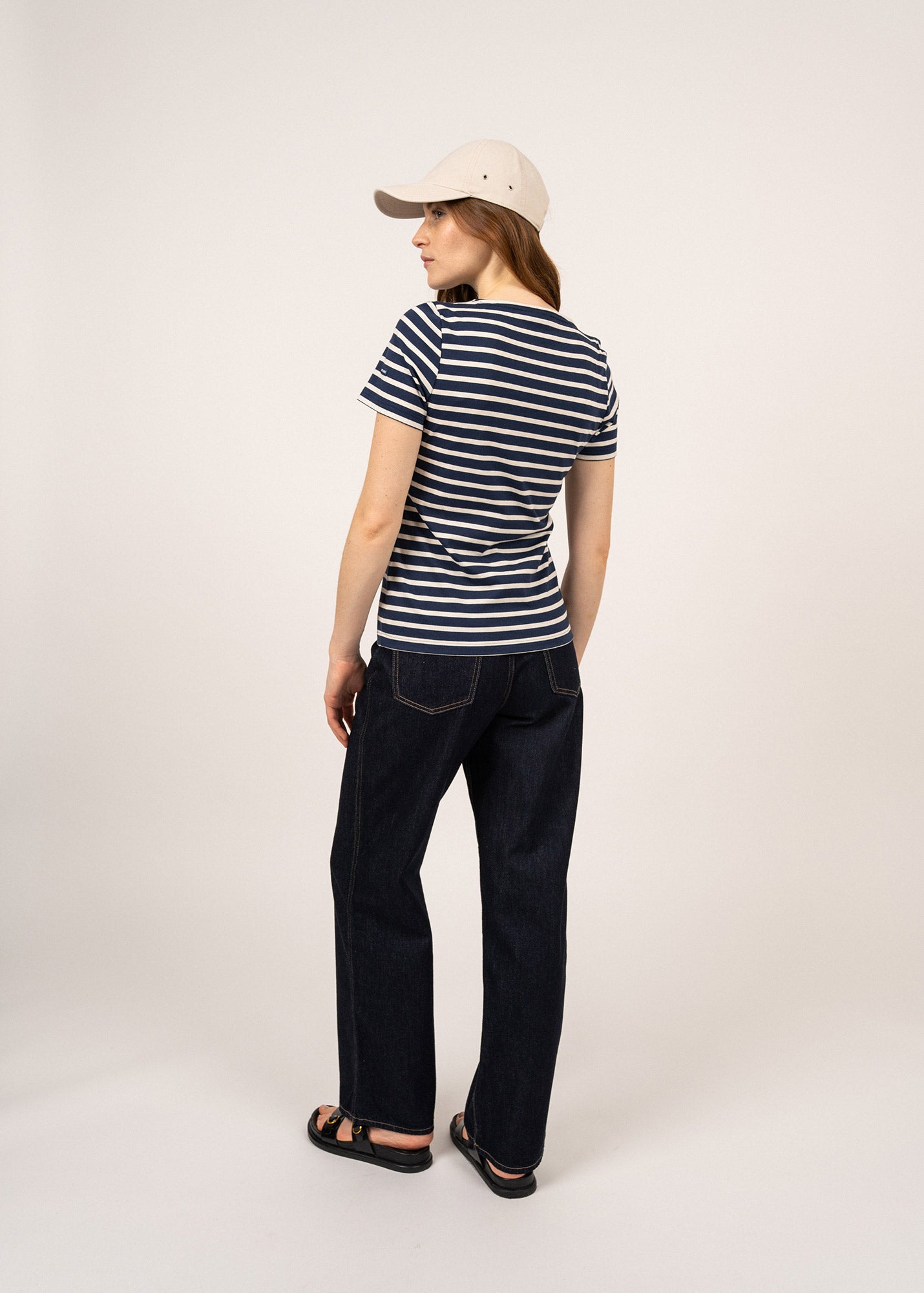 ETRILLE Nautical Stripe Short Sleeve T-Shirt for Women | Soft 100% Cotton | Navy & Ecru Color | Casual Summer Outfit, Beach Wear & Vacation Style