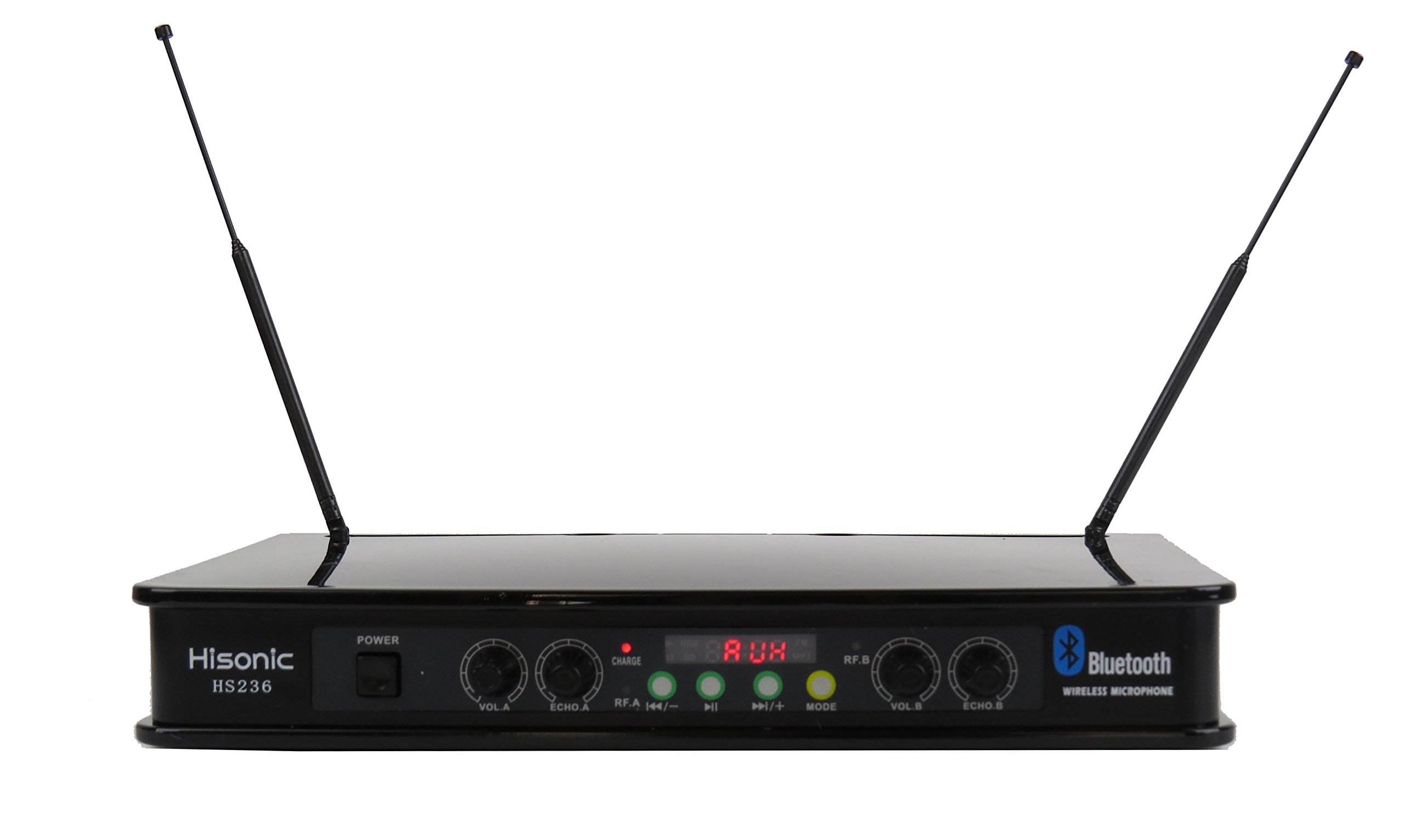Hisonic HS236 Bluetooth VHF Handheld Wireless Microphone System - Portable Rechargeable Mic with 2 Handheld Mics for Karaoke, Live Performances & Public Speaking