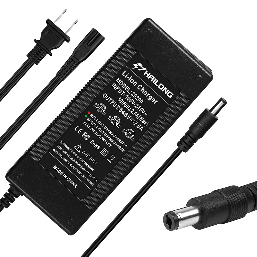 H HAILONG 54.6V 2A Fast Charger for Ebike/Scooter - 48V Lithium Battery Charger with DC 5.5mm 2.1mm Plug | Perfect for Electric Bikes, Scooters & 48V Battery Packs | Fast Charging & Reliable Power Supply