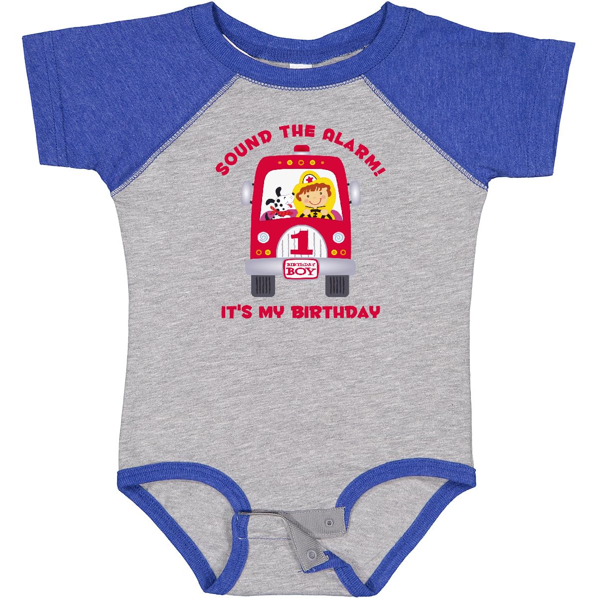 Inktastic Fire Truck 1st Birthday Bodysuit for Baby Boys - Cute Outfit for 1st Birthday Party, Photo Shoot & Special Occasions