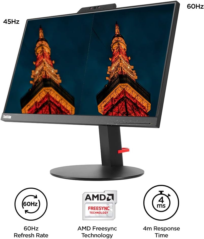 Lenovo ThinkVision T22v 10 22-inch FHD IPS LED Monitor - 1080p, HDMI/VGA/DisplayPort, Borderless Design with Built-in Speaker & Camera | 16:9 Aspect Ratio | Black | Open Box (90-Day Warranty) - Perfect for Home Office, Gaming & Video Conferencing