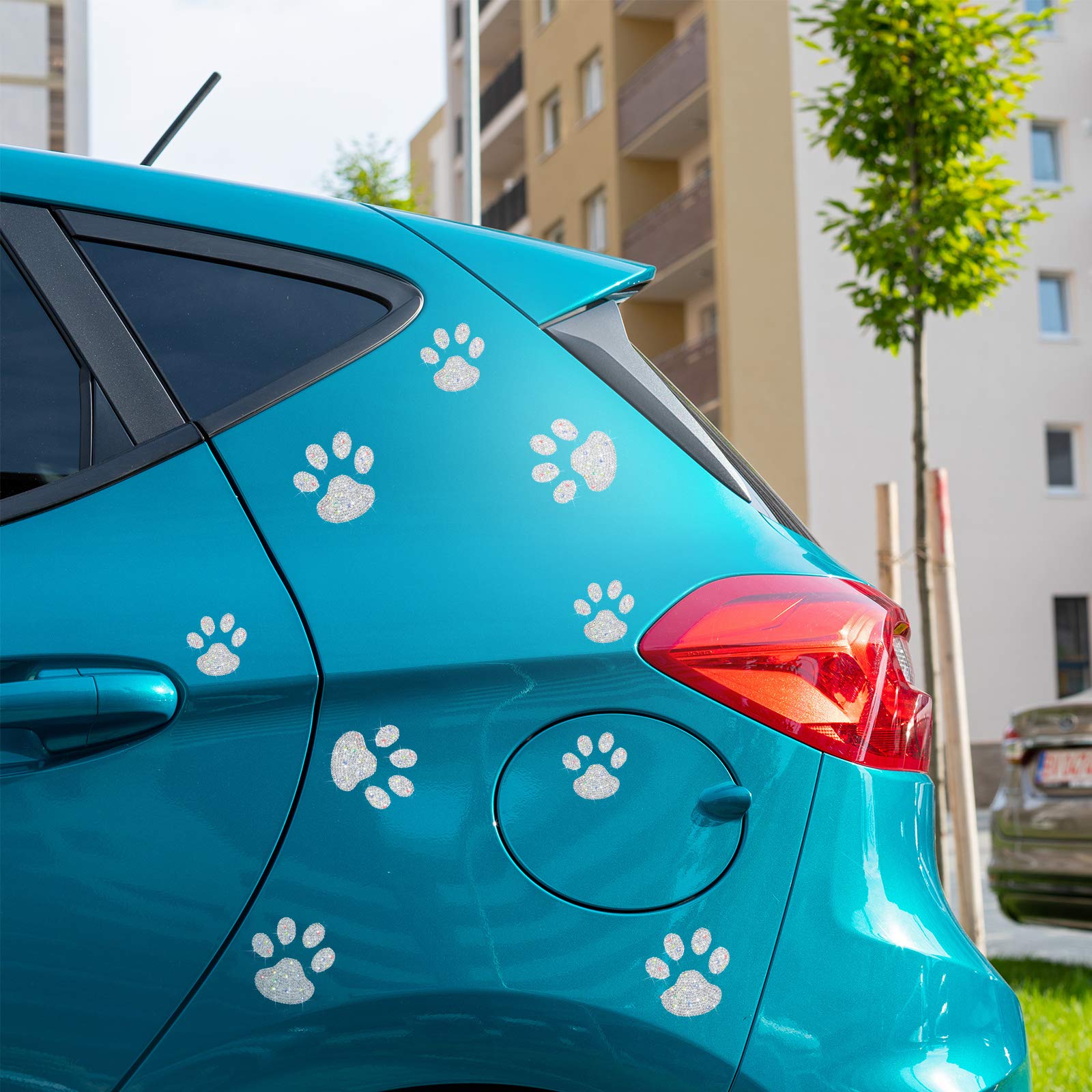 12 Sets Crystal Rhinestone Paw Print Stickers - Bling Dog Paw Decals for Car Bumper, Window, Laptop, Phone - Waterproof & Durable Car Accessories for Pet Lovers (Great for Gifts & Personalization)