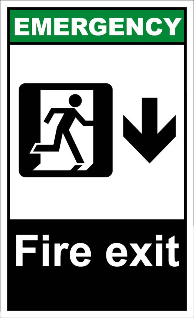 Fire Exit Down Emergency OSHA ANSI Aluminum Metal Sign 9x12 Inches for Workplace Safety and Emergency Evacuation
