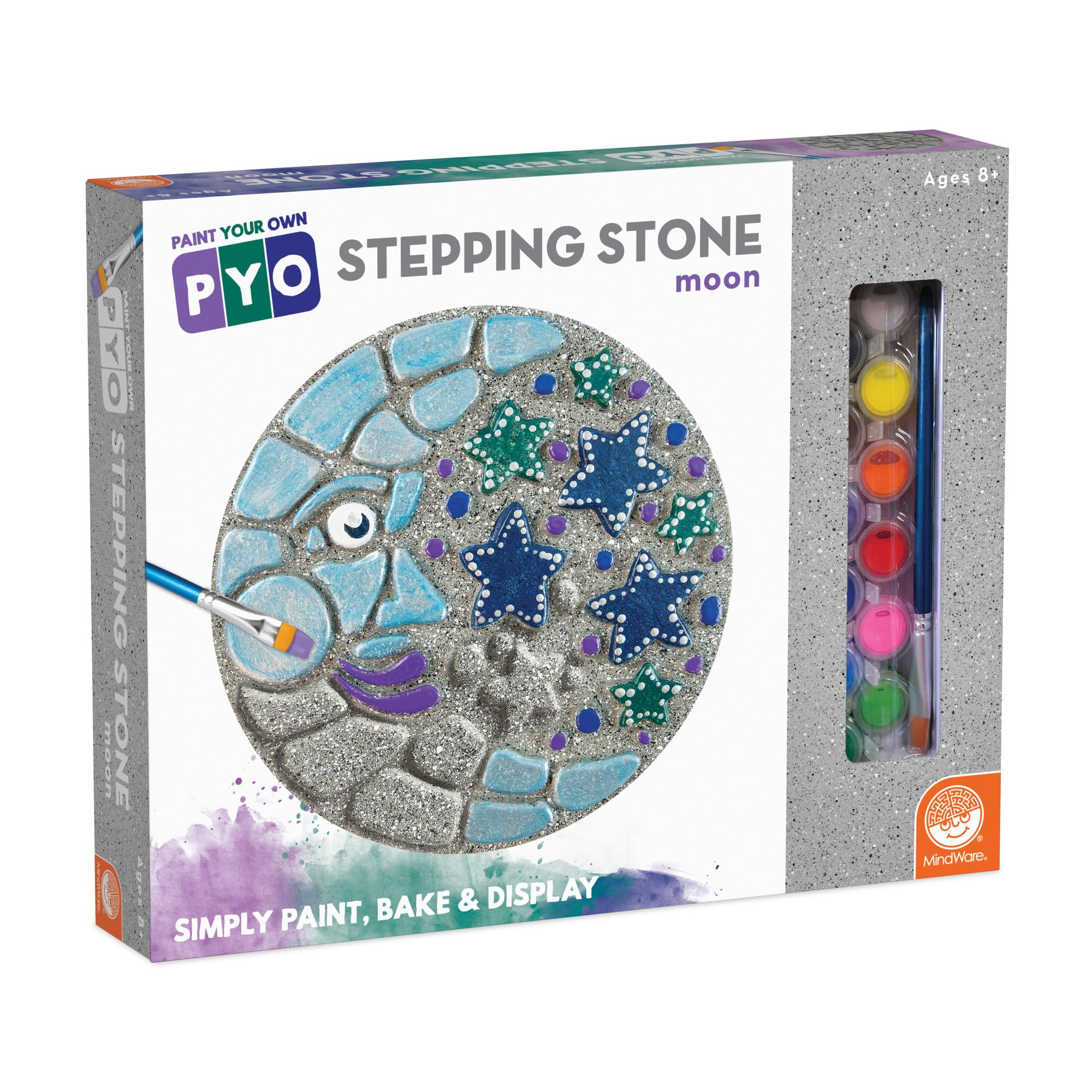 MindWare DIY Mosaic Stepping Stone Kit - Paint Your Own Moon & Stars Garden Decor - Includes Non-Toxic Paints & Brushes - Perfect for Kids Crafts, Outdoor Decor, and Garden Pathways