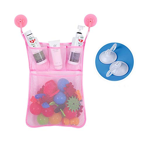 **Quick-Dry Bath Toy Organizer - Washable & Durable Mesh Storage Bag for Kids' Bathtub Toys (Pink, Medium) - Perfect for Bath Time Organization & Playroom Storage**