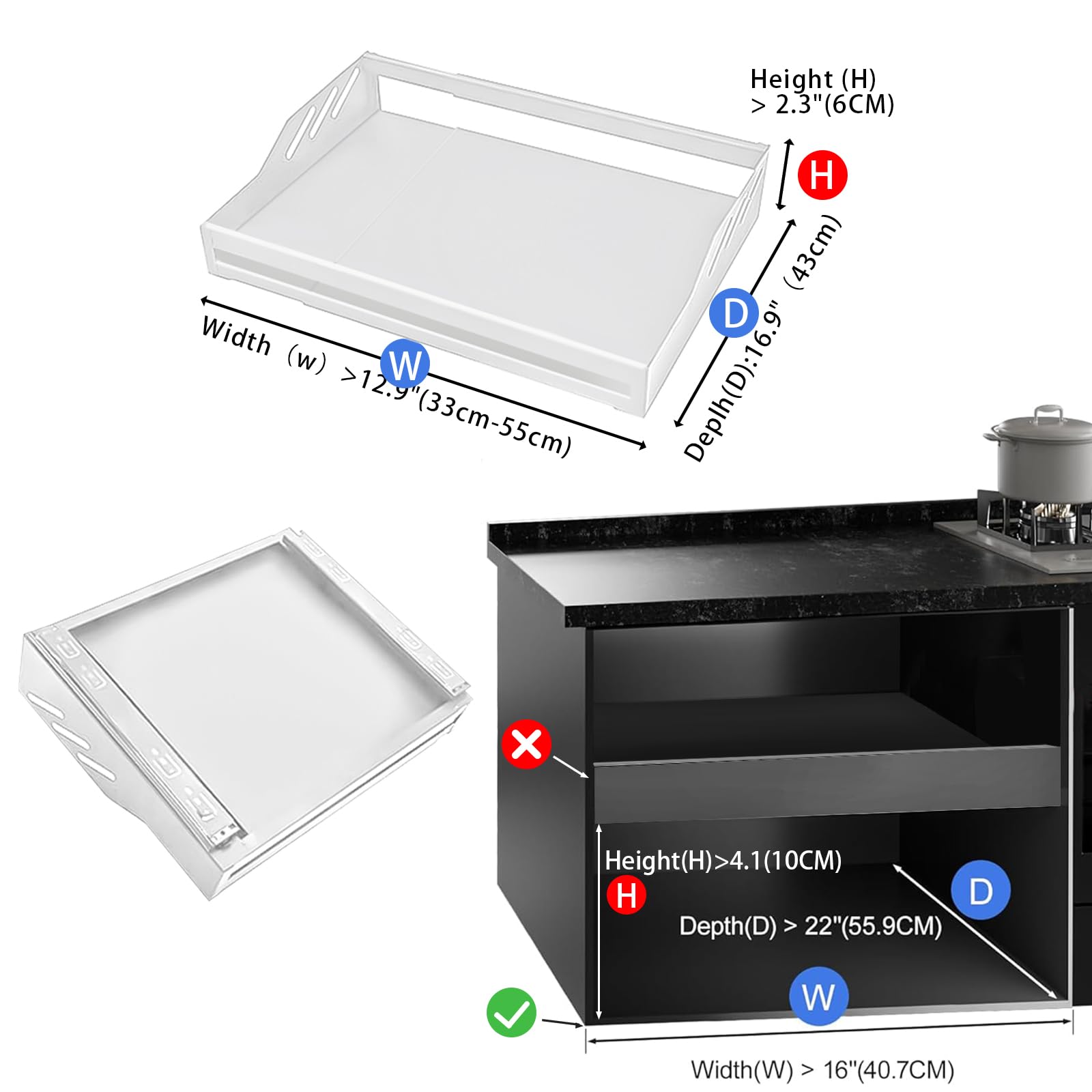 Expandable Telescopic Drawer Slide Organizer - Adjustable Width 33-55cm, White Kitchen Cabinet Storage Shelf for Pantry, Bathroom & Sink Area - Perfect for Utensils, Spices & Cleaning Supplies Organization