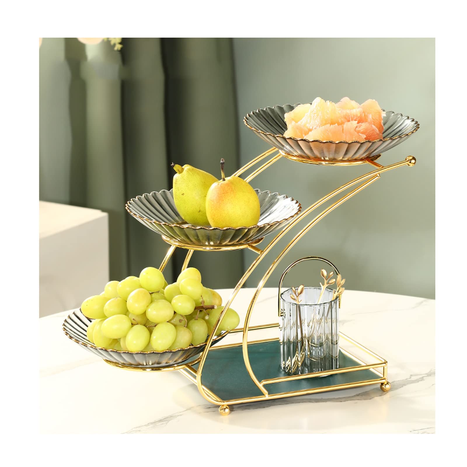 Luxury Glass Fruit Bowl Set - 3-Tier Modern Fruit Plate for Living Room, Coffee Table, Kitchen & Dining Room - Elegant Home Decor & Snack Serving Tray (Color A) - Perfect for Parties, Entertaining Guests & Daily Fruit Display
