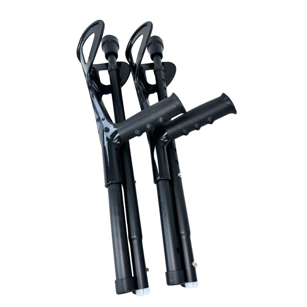 OrthoStix Matte Black Folding Half Cuff Forearm Crutches for Adults - 4 Inch Cuff Size, Adjustable Lofstrand Crutches (Pair) - Ideal for Mobility Support, Injury Recovery & Daily Use