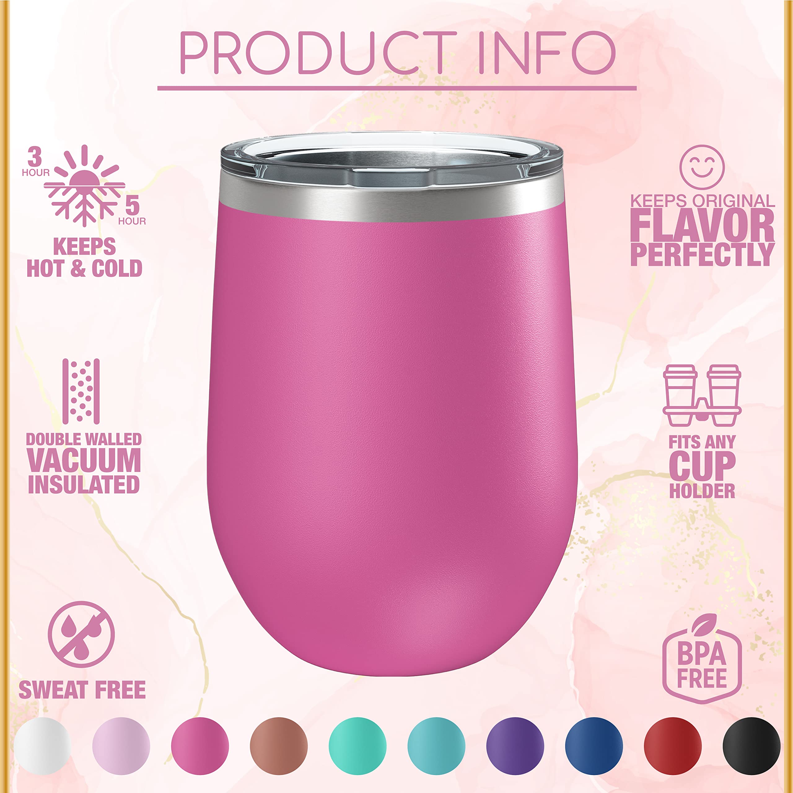 Personalized Bridesmaid Wine Tumblers Set of 5 - Custom Engraved Stemless Glasses with Lid, Names & Titles - 10 Colors & 12 Birth Flower Options - Unique Bridesmaid Proposal Gifts - Perfect for Wedding Showers, Bachelorette Parties & Thank You Gifts