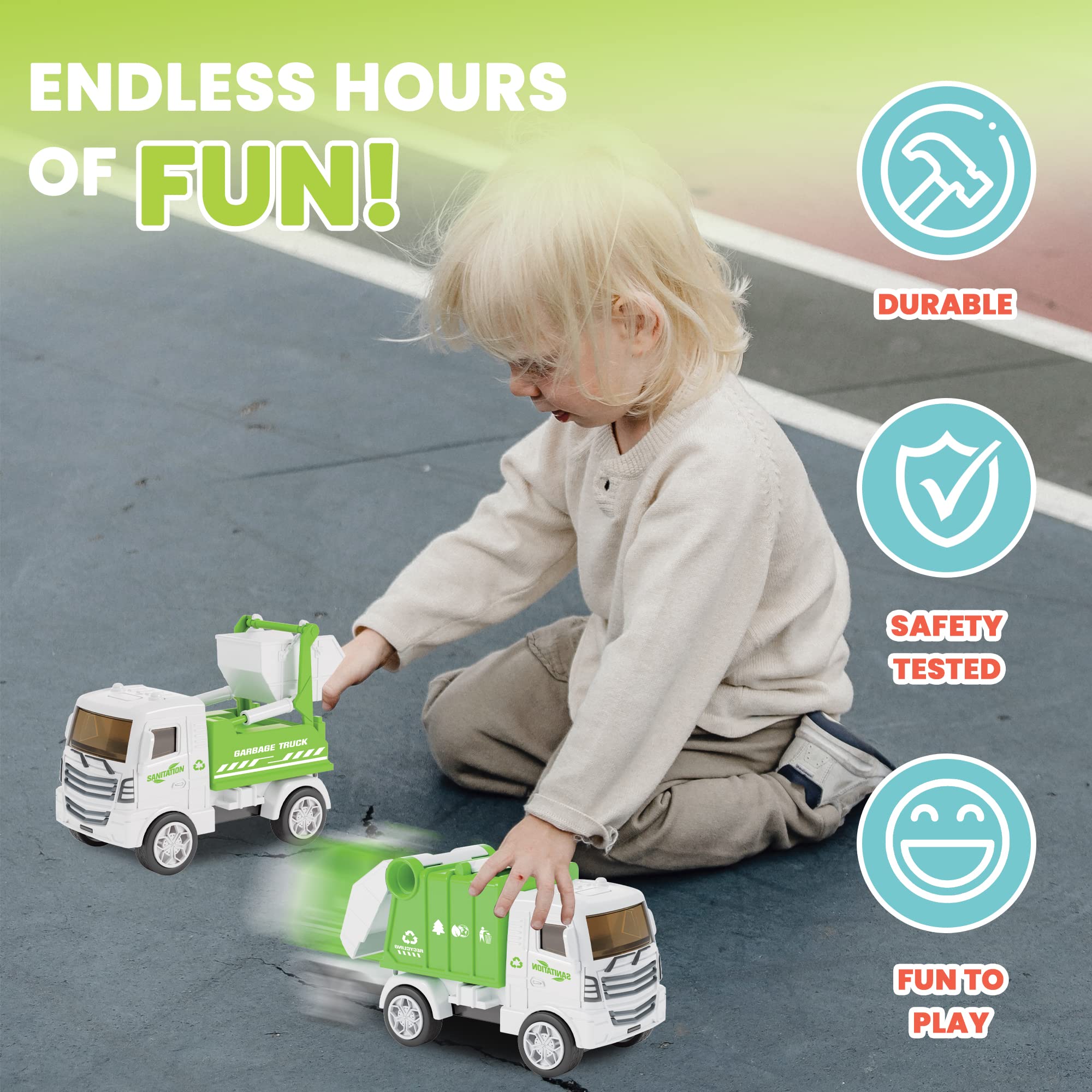 KIDSTHRILL Small Toy Garbage Truck Set for Kids Ages 3-12 - 4pc Collection with Garbage Truck, Trash Truck & Dump Truck Models - Perfect for Pretend Play, Birthday Gifts & Educational Toys