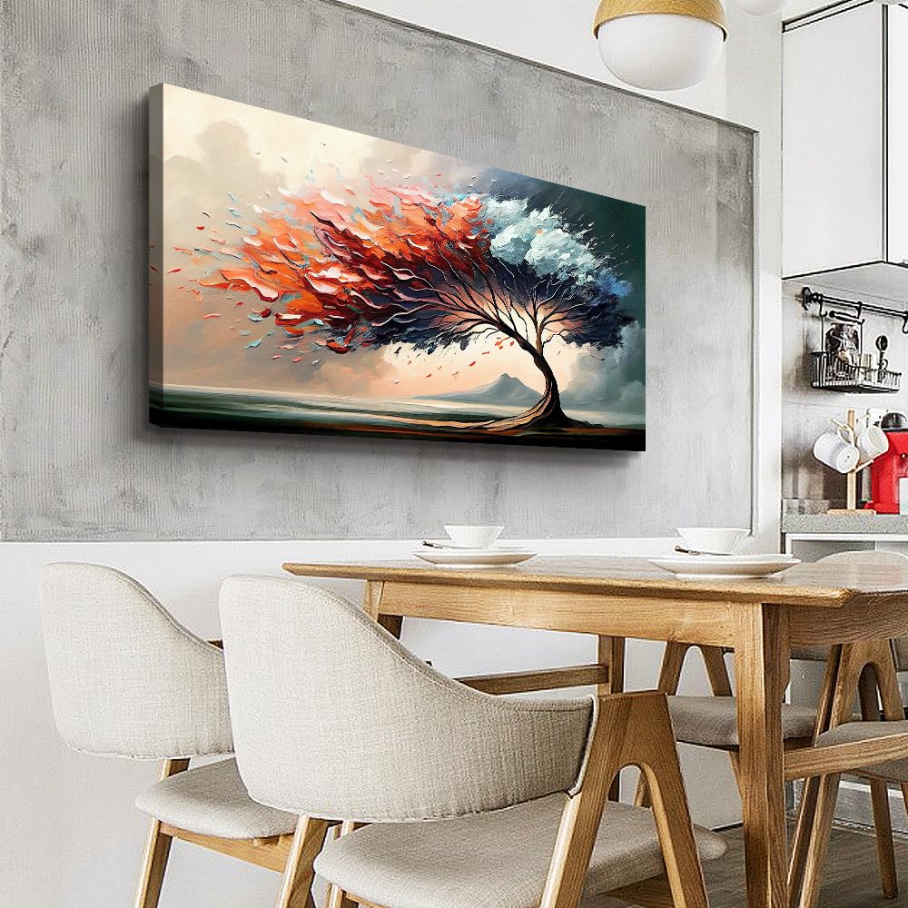MHARTK66 Large Canvas Wall Art - Modern Tree Landscape Abstract Painting Framed Print (24x48 In) for Living Room, Bedroom, Office & Hotel Decor | Home & Commercial Interior Design Wall Decorations