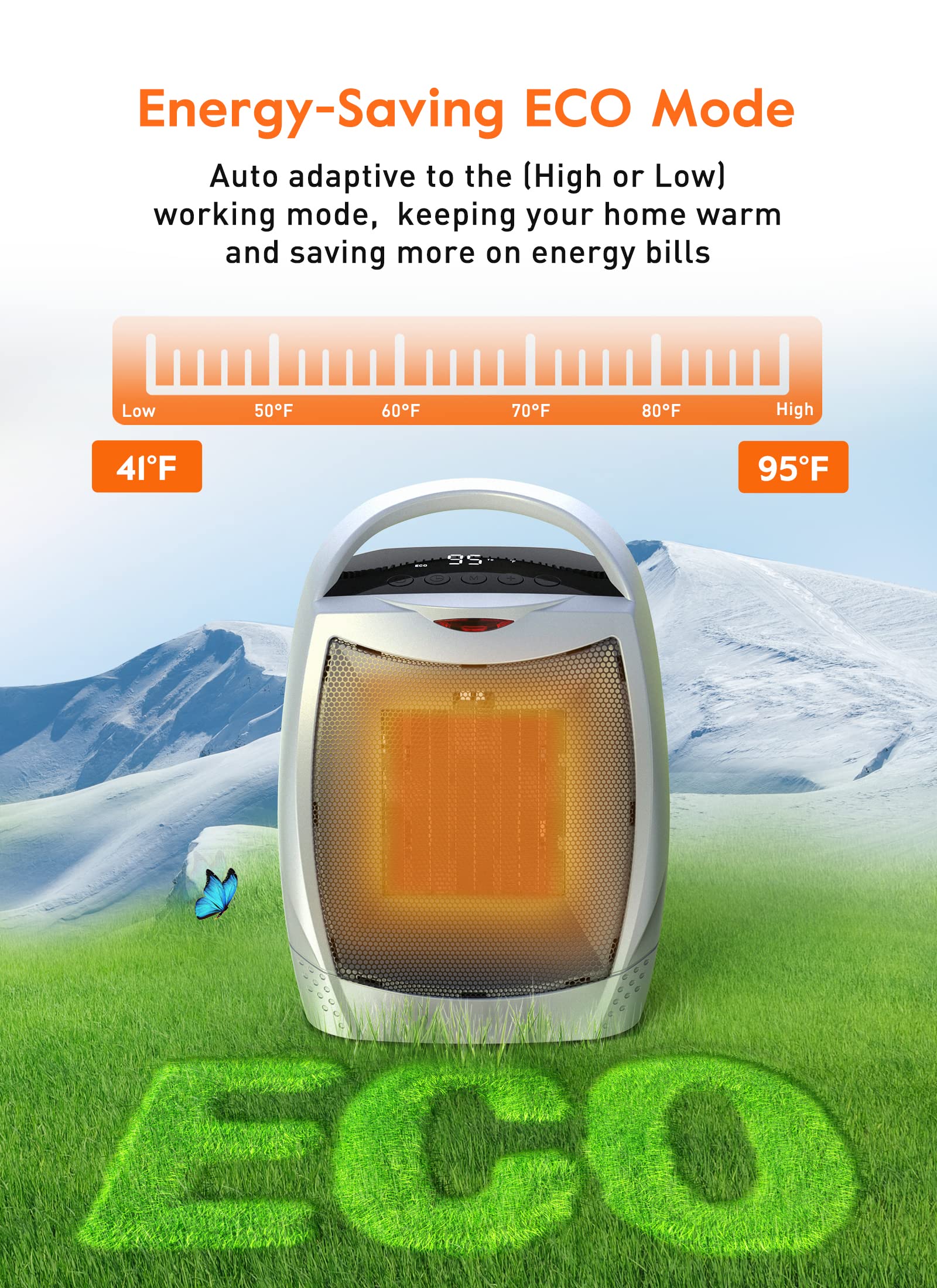 Brightown 1500W/750W Portable Space Heater with Instant 1-Second Heating - 4 Modes, Overheat Protection, Timer & Digital Display - Quiet Electric Heater for Home, Office, Desk & Indoor Use - Perfect for Winter Warmth & Energy-Efficient Heating