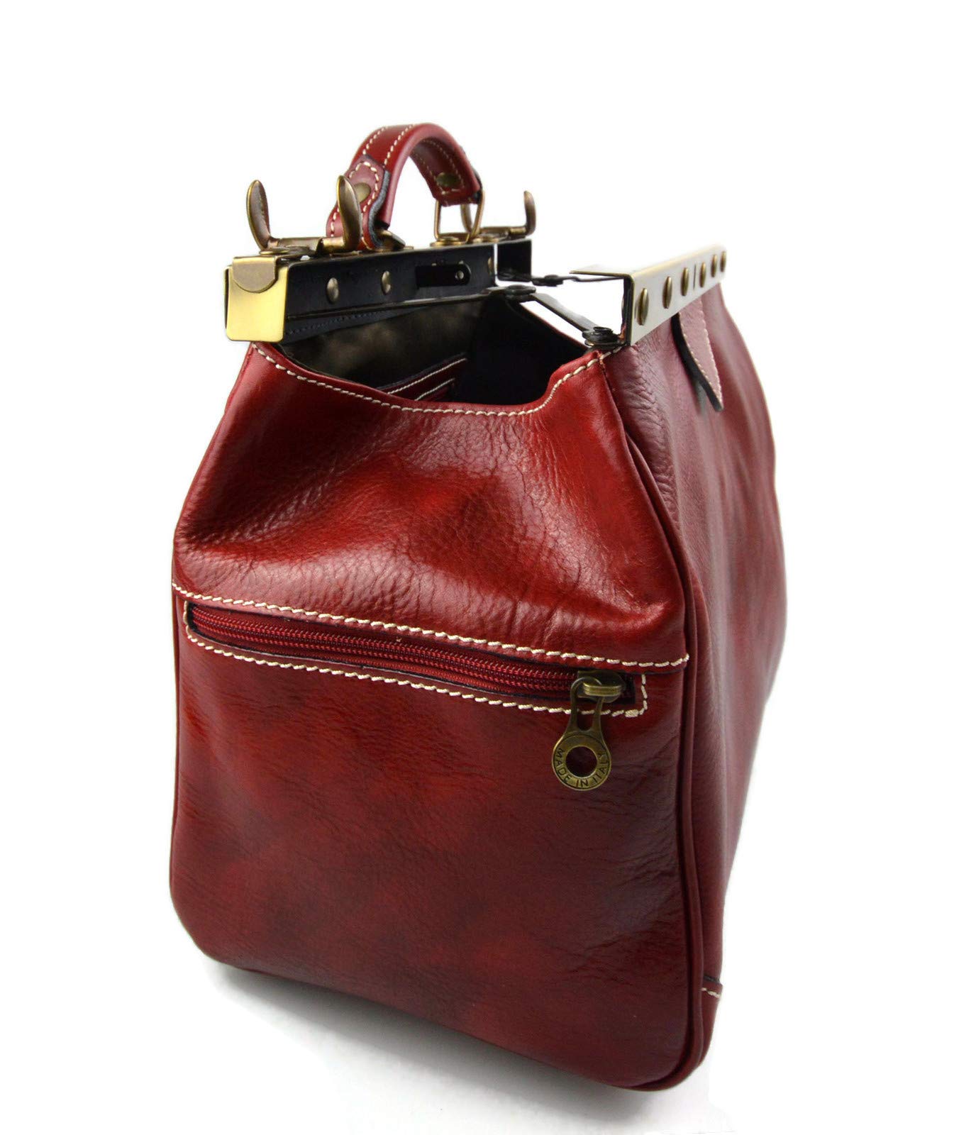 Stylish Italian Red Leather Ladies Doctor Bag - Handheld & Shoulder Medical Purse for Women | Perfect for Work, Travel & Everyday Use