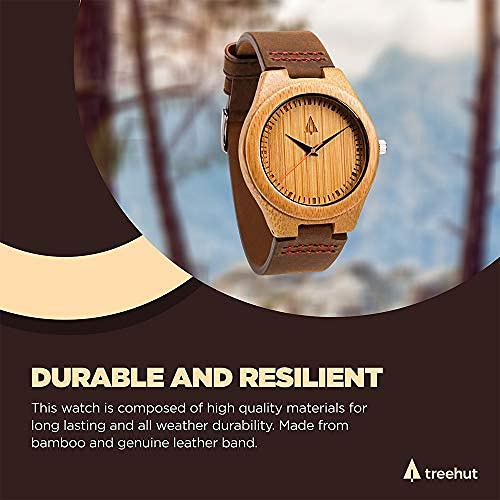 Wooden Watches for Men - Japanese Quartz Movement, Leather Strap - Stylish Wooden Wristwatch for Outdoor & Office Wear