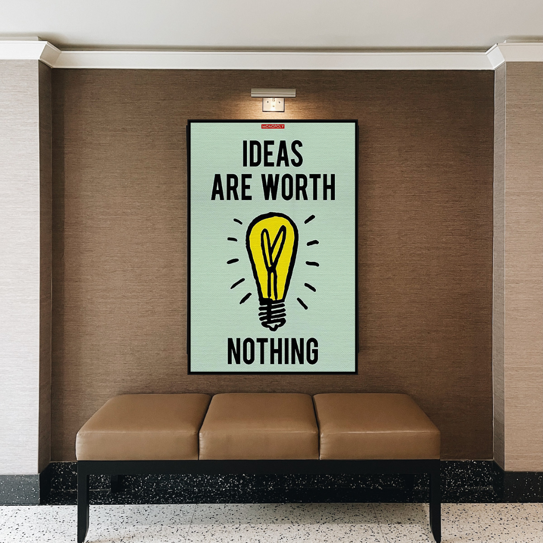 Alec Monopoly 'Ideas Are Worth Nothing' Playing Card Canvas Wall Art - Perfect for Game Rooms, Man Caves & Modern Home Decor