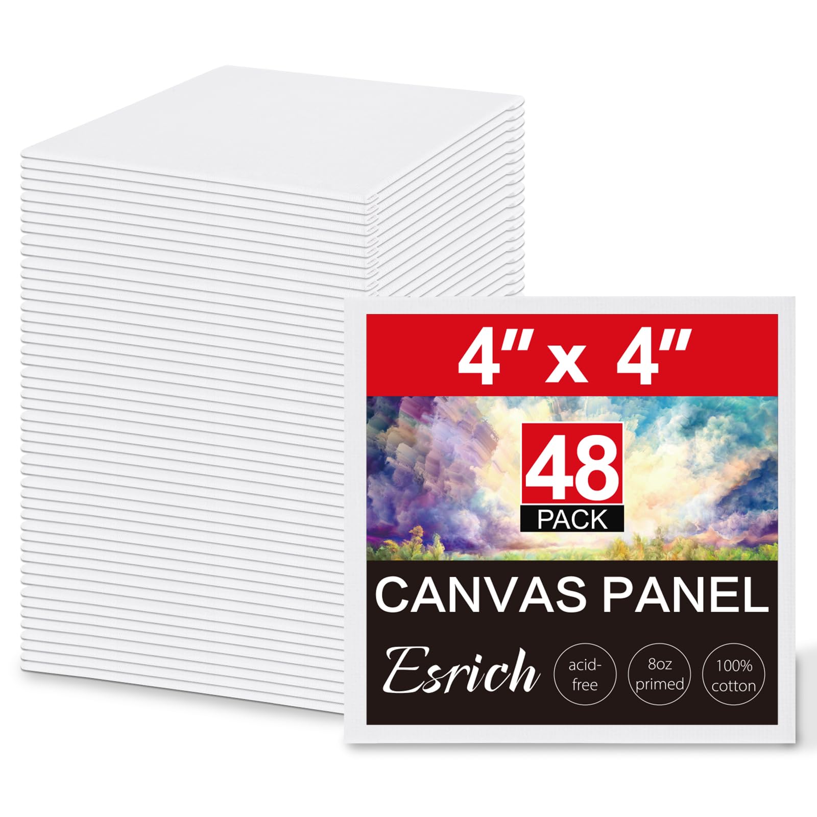 48 Pack 4x4 Inch Small Blank Canvas Panels for Painting - 100% Cotton, Acid Free, Primed - Perfect for Oil, Acrylic, Watercolor, Gouache & Tempera Paints - Ideal for Art Projects, DIY Crafts & Classroom Use