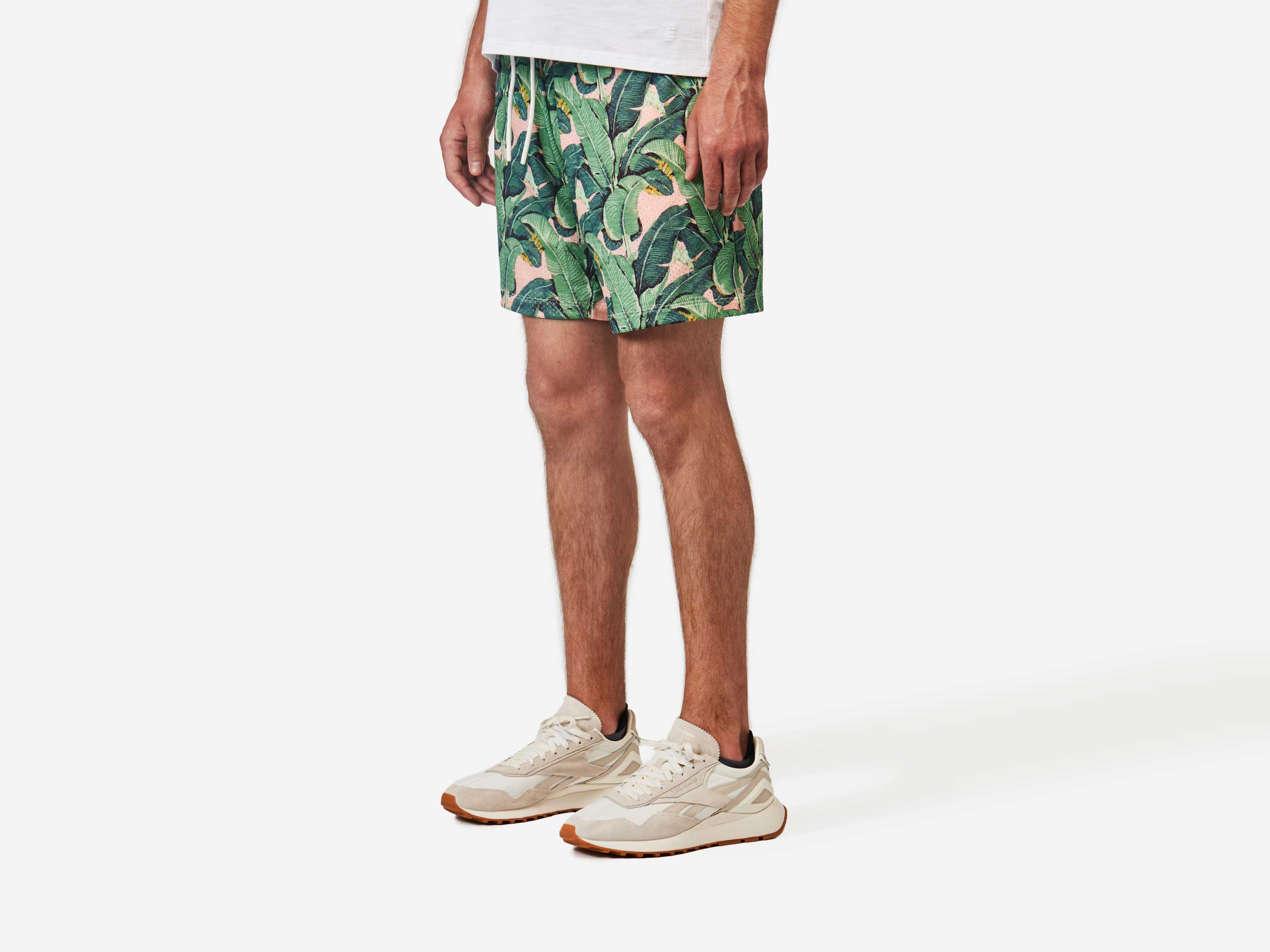 6 Pocket Lounge Shorts for Women - Soft Pink Palms Print, Comfortable Casual Wear for Beach, Yoga, and Summer Outings