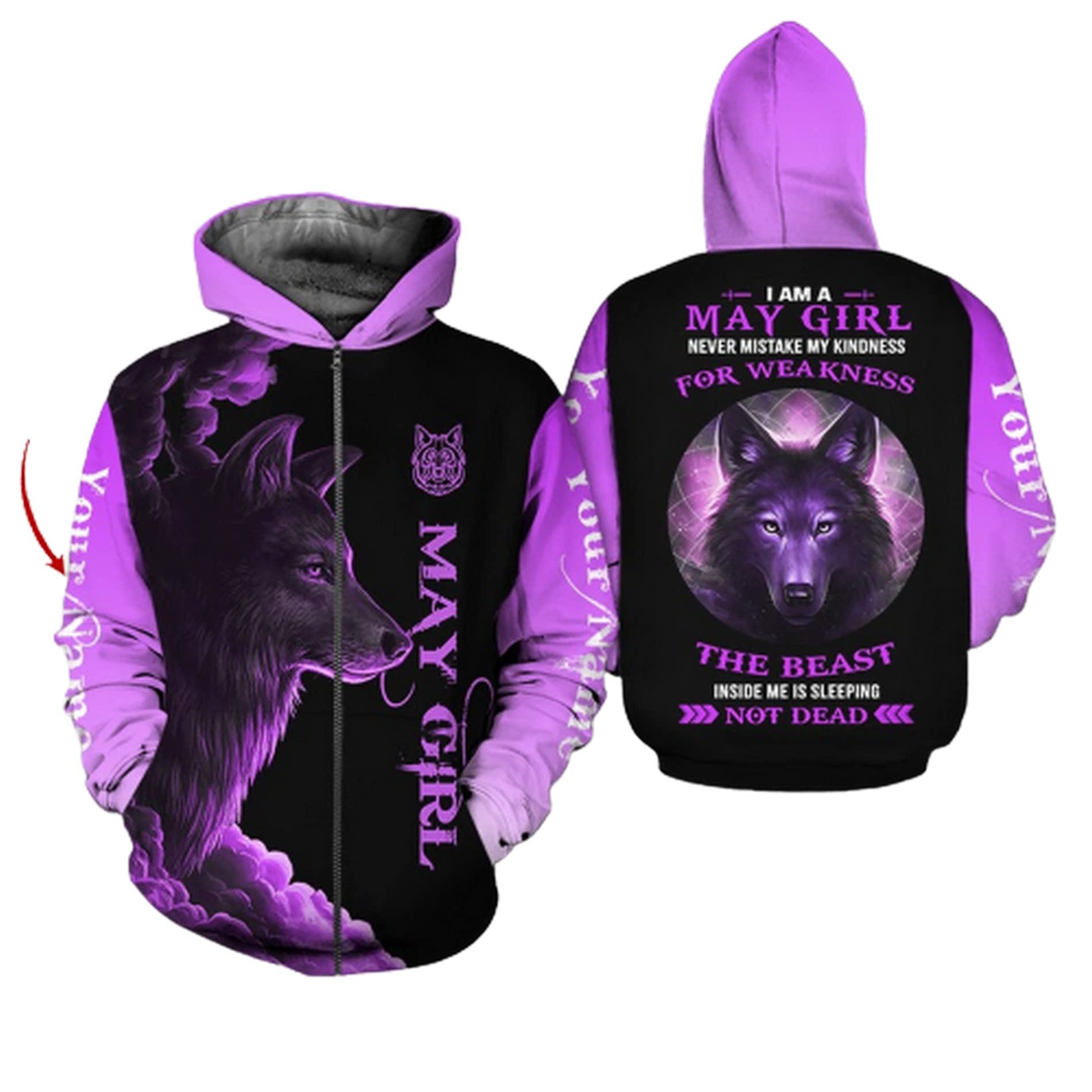 Custom 3D Printed May Girl Pullover Hoodie - Unisex Zip-Up Sweatshirt with Front Pocket | Christmas & Birthday Gift for Men and Women | Casual Wear, Street Fashion, Gifts for Couples ZDHD19192
