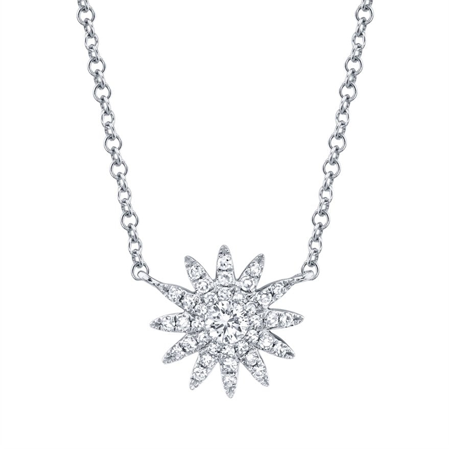14Kt Gold 0.15 CTW Diamond Sunburst Pave Necklace - Elegant Layering Piece for Women, Perfect for Weddings, Anniversaries & Special Occasions