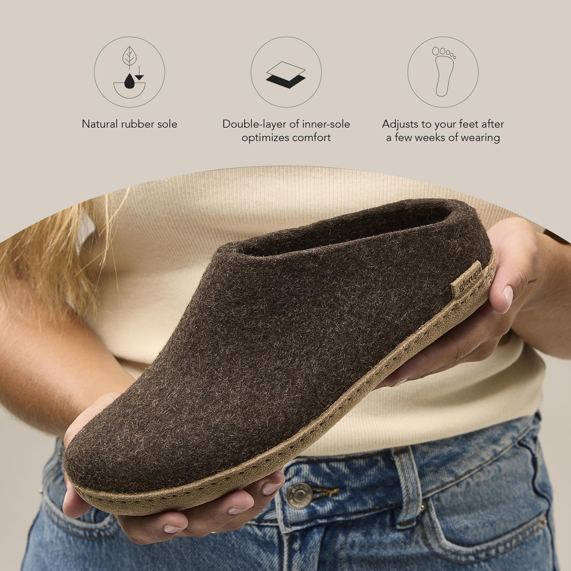 Glerups Unisex B-04 Wool Felt Slippers Size 40 M Brown - Cozy Indoor House Shoes for Men & Women - Perfect for Home, Office & Relaxation