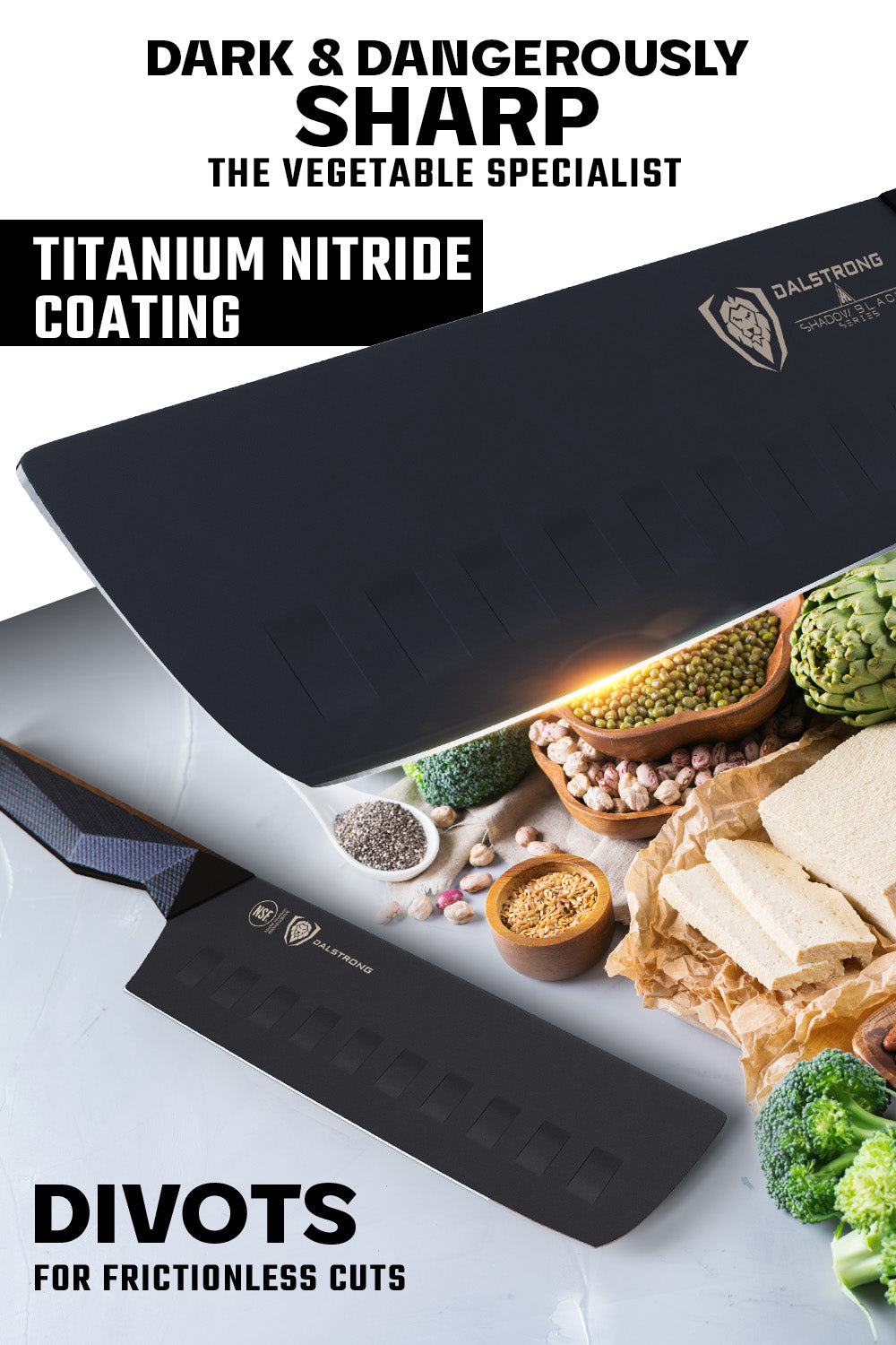 Premium Nakiri Vegetable Knife 7 Inch - Shadow Black Series Japanese Kitchen Knife - NSF Certified Professional Chef Knives - Dalstrong - Perfect for Chopping Vegetables, Slicing Herbs & Meal Prep