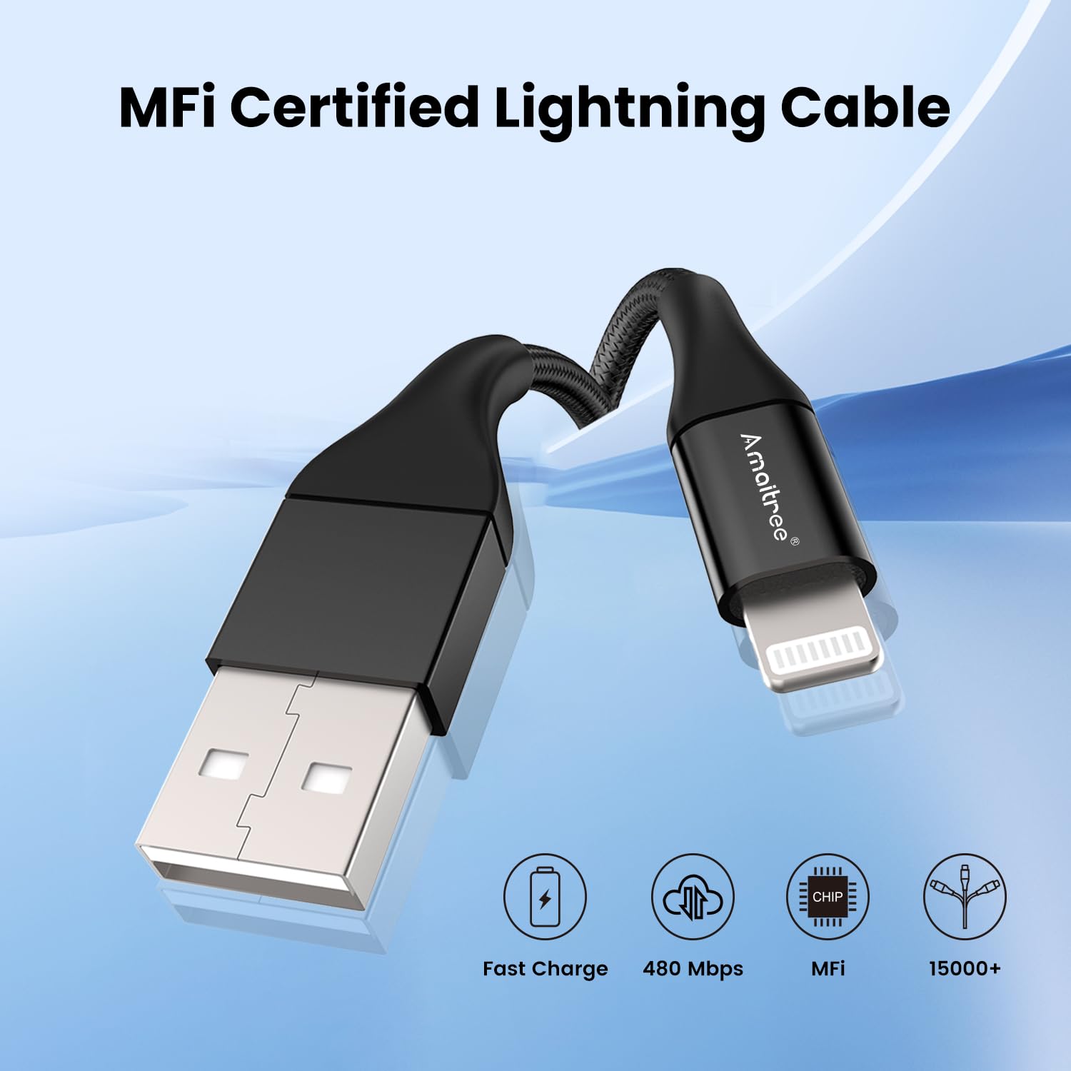 Apple MFi Certified Lightning Cable 4Ft 2-Pack - 3A Fast Charging USB A to Lightning Woven Braided Cable for iPhone 14/13/12/11/XS/XR/8/7/6/5 Series - Durable & Tangle-Free - Perfect for Home, Office, Car Play & Travel Use - Black