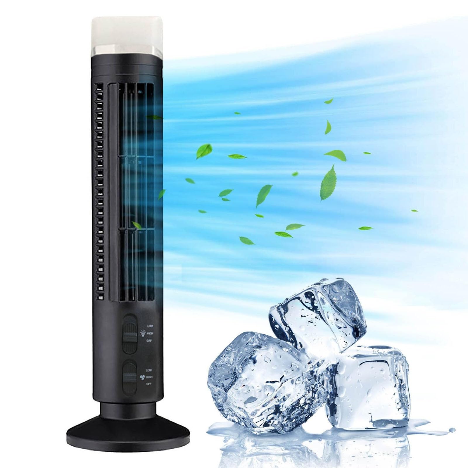 Bladeless Tower Fan with LED Light - 36 Inch Floor Standing Cooling Fan for Home, Bedroom & Office - Quiet & Energy Efficient Air Circulator - Perfect for Summer, Indoor Use & Small Spaces (Black)