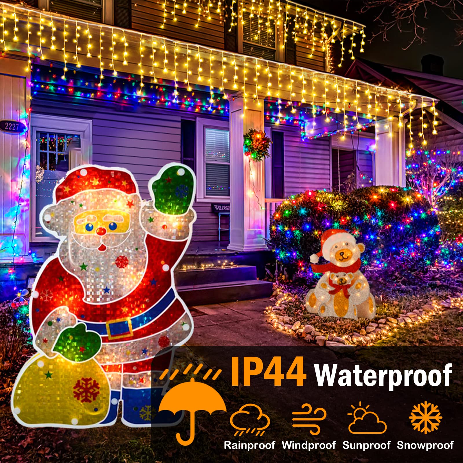 Outdoor Christmas Lights - 49FT 480 LED Waterproof Ice String Lights with 8 Modes & Timer Memory, 90 Drops Warm White Hanging Lights for Eaves, Yard, Garden, Party & Holiday Decorations - Perfect for Winter, Christmas, and Outdoor Events