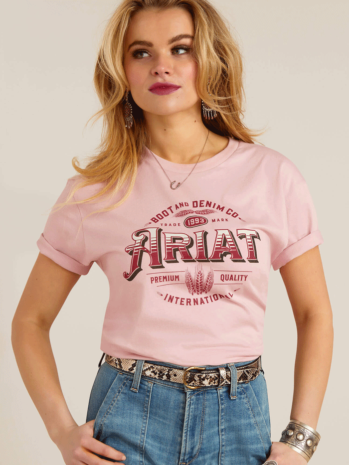 Ariat 10047605 Women's Western Wheat T-Shirt in Dusty Pink - Perfect for Casual Wear, Rodeo Events & Country Style Outfits