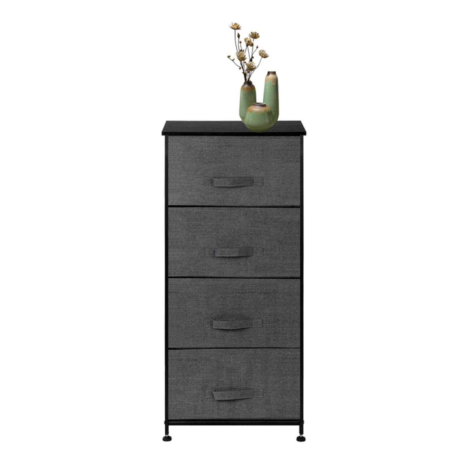 4-Tier Fabric Dresser Tower with Metal Frame & Wooden Tabletop - 4 Easy Pull Drawers for Closet, Bedroom & Living Room Storage Organizer (Grey) - Perfect for Small Spaces, Dorm Rooms & Apartment Organization