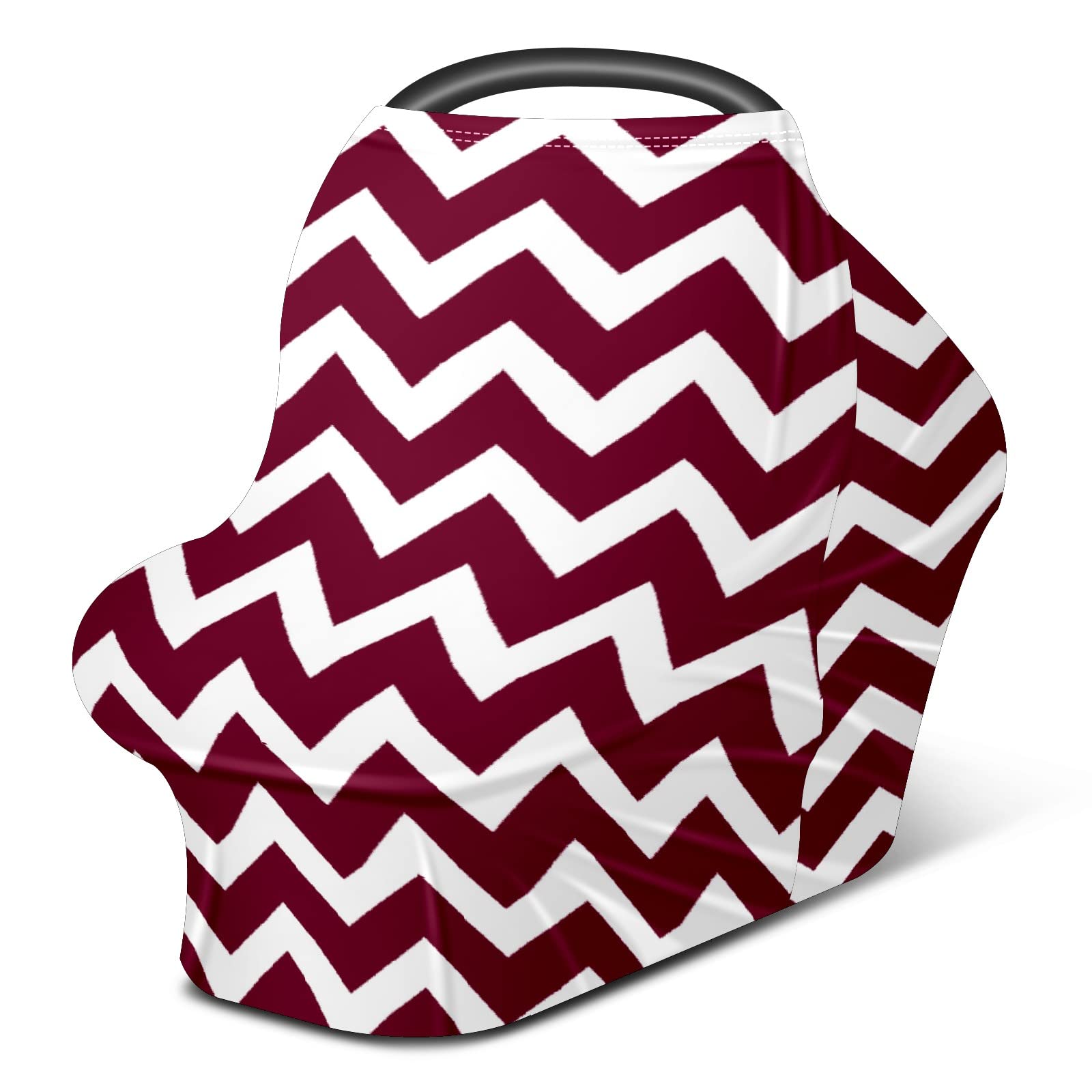 Soft Stretchy Baby Car Seat Cover & Nursing Scarf - Burgundy Chevron Stripe for Boys & Girls | Multi-Use Infant Car Canopy, Stroller Cover & Breastfeeding Accessory for New Moms | Perfect for Travel, Shopping & Outdoor Activities