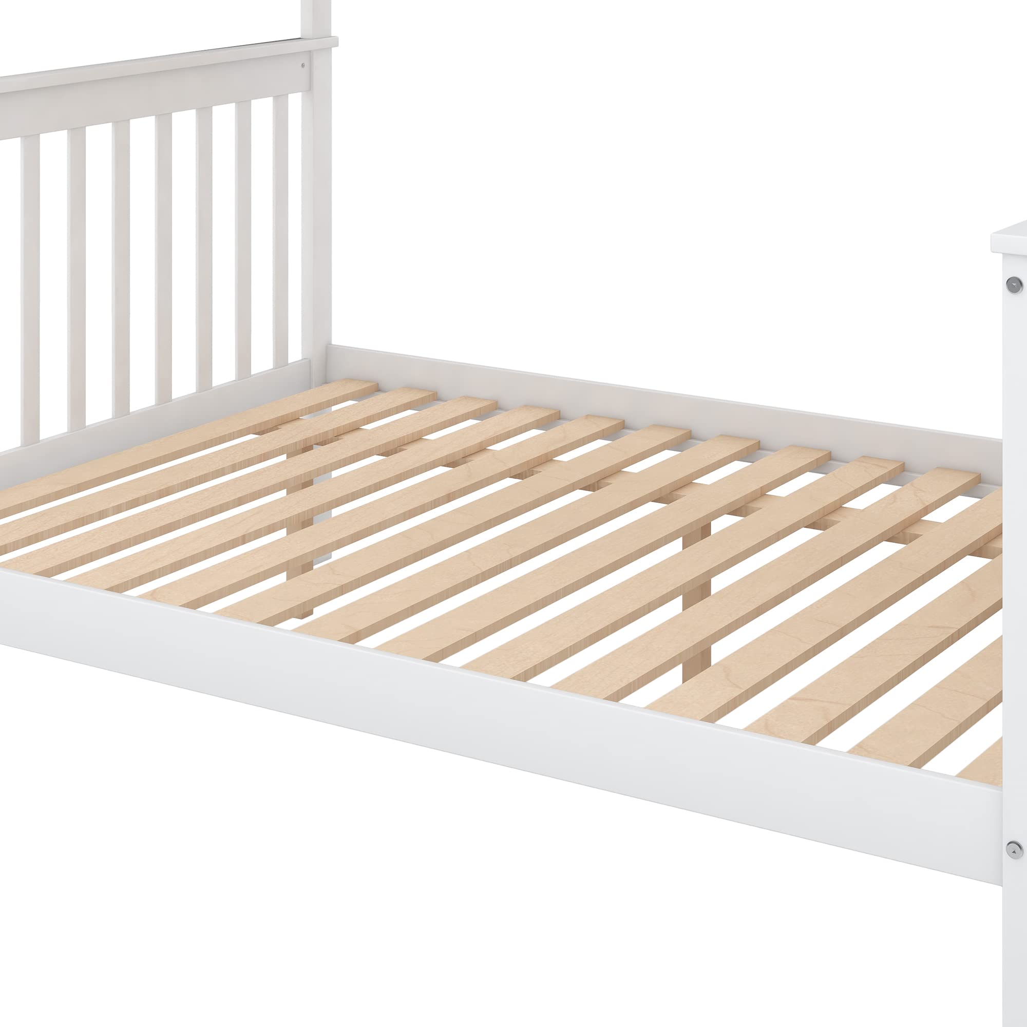 **Space-Saving Twin Over Full Bunk Bed with Stairs - Wooden Convertible Bunk Bed Frame with Storage & Safety Guard Rail - Splits into 2 Separate Beds (White) - Perfect for Kids' Rooms, Guest Rooms & Small Spaces**