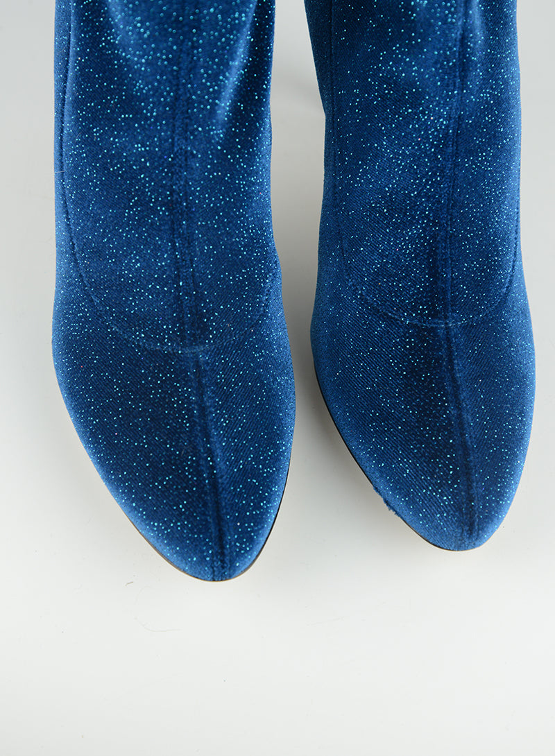 Zanotti Blue Petrol Lurex Tronchetti Boots - Size 36 | Stylish Winter Fashion for Women | Perfect for Parties & Night Out