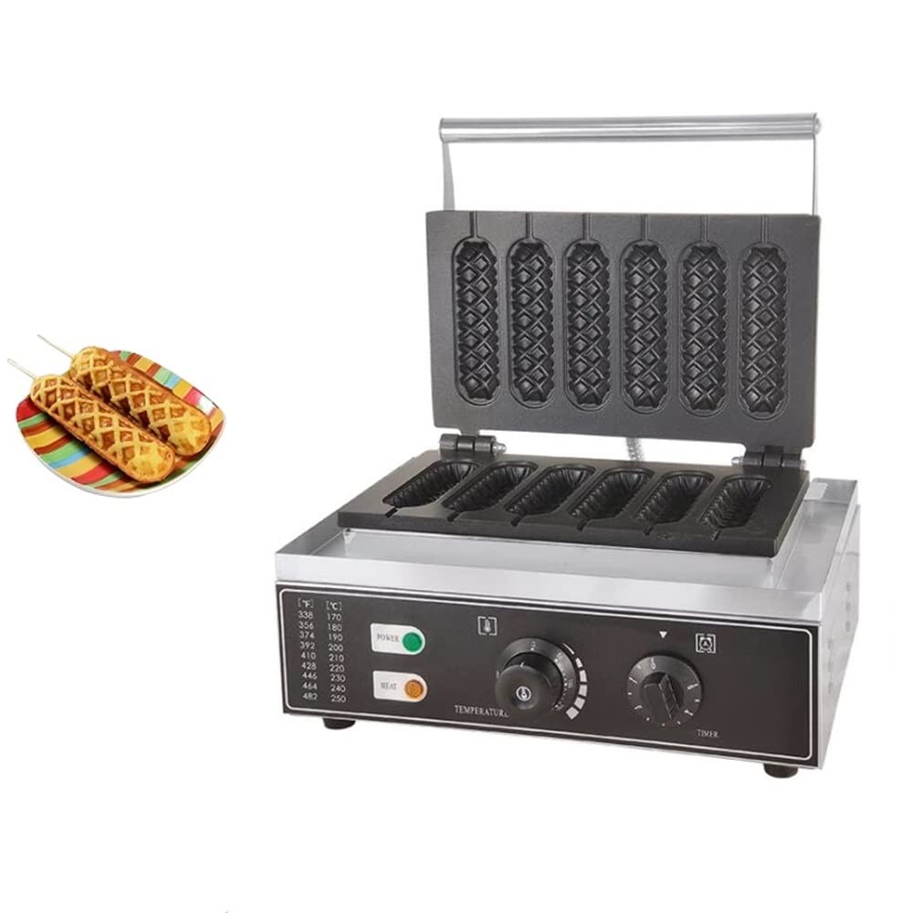 Commercial 6-Piece Electric Corn Dog Maker & Waffle Iron Set - Non-Stick Stainless Steel, 1550W, 50-300℃ Temperature Control, 0-5 Min Timer - Perfect for Fairs, Carnivals, Food Trucks & Home Breakfast