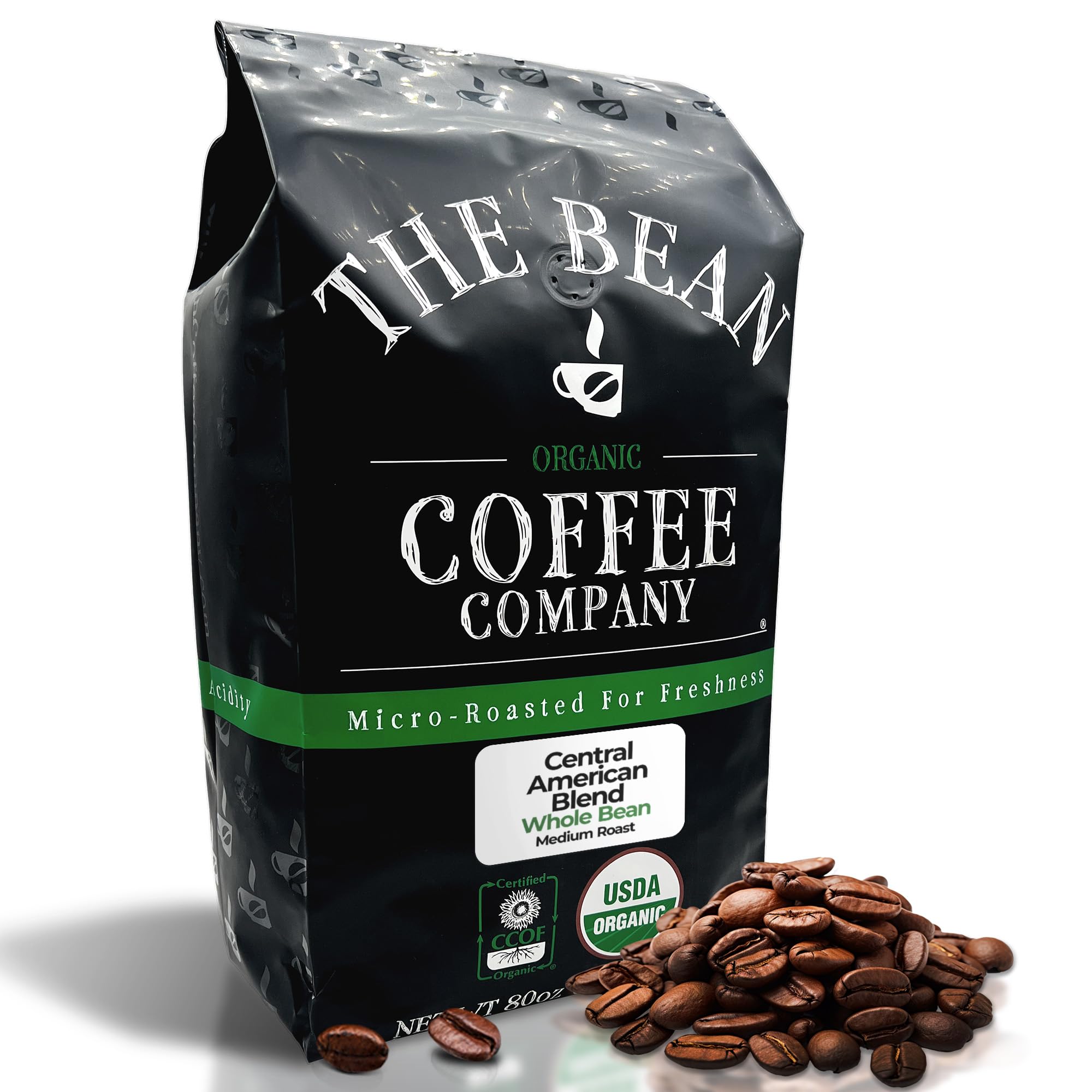 Premium Organic Medium Roast Whole Bean Coffee from Central America - 5 lb Bag - Perfect for Home Brewing, Office & Gifting