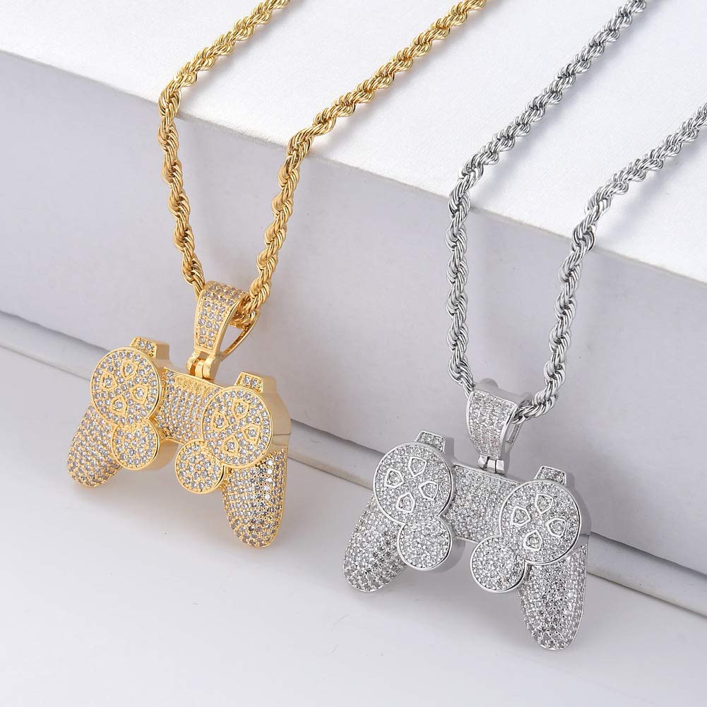 18K Gold Plated Iced Out Pendant Necklace with CZ Simulated Diamonds - Hip Hop Bling Jewelry for Men & Women - Perfect for Parties, Gifts & Streetwear Fashion