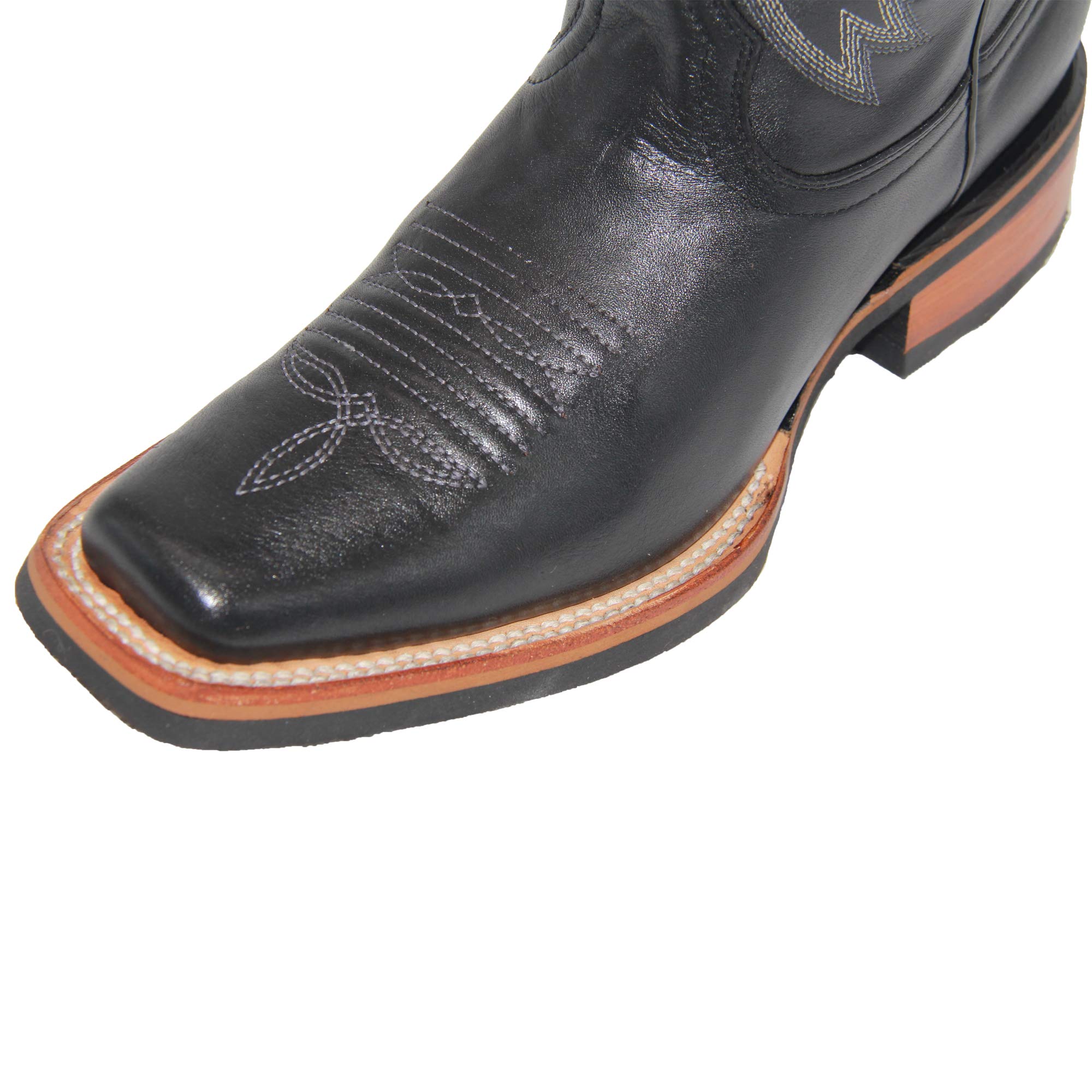 **Men's Genuine Leather Square Toe Cowboy Boots - Black Western Boots for Men | Durable & Stylish for Rodeo, Country Music, and Casual Wear**